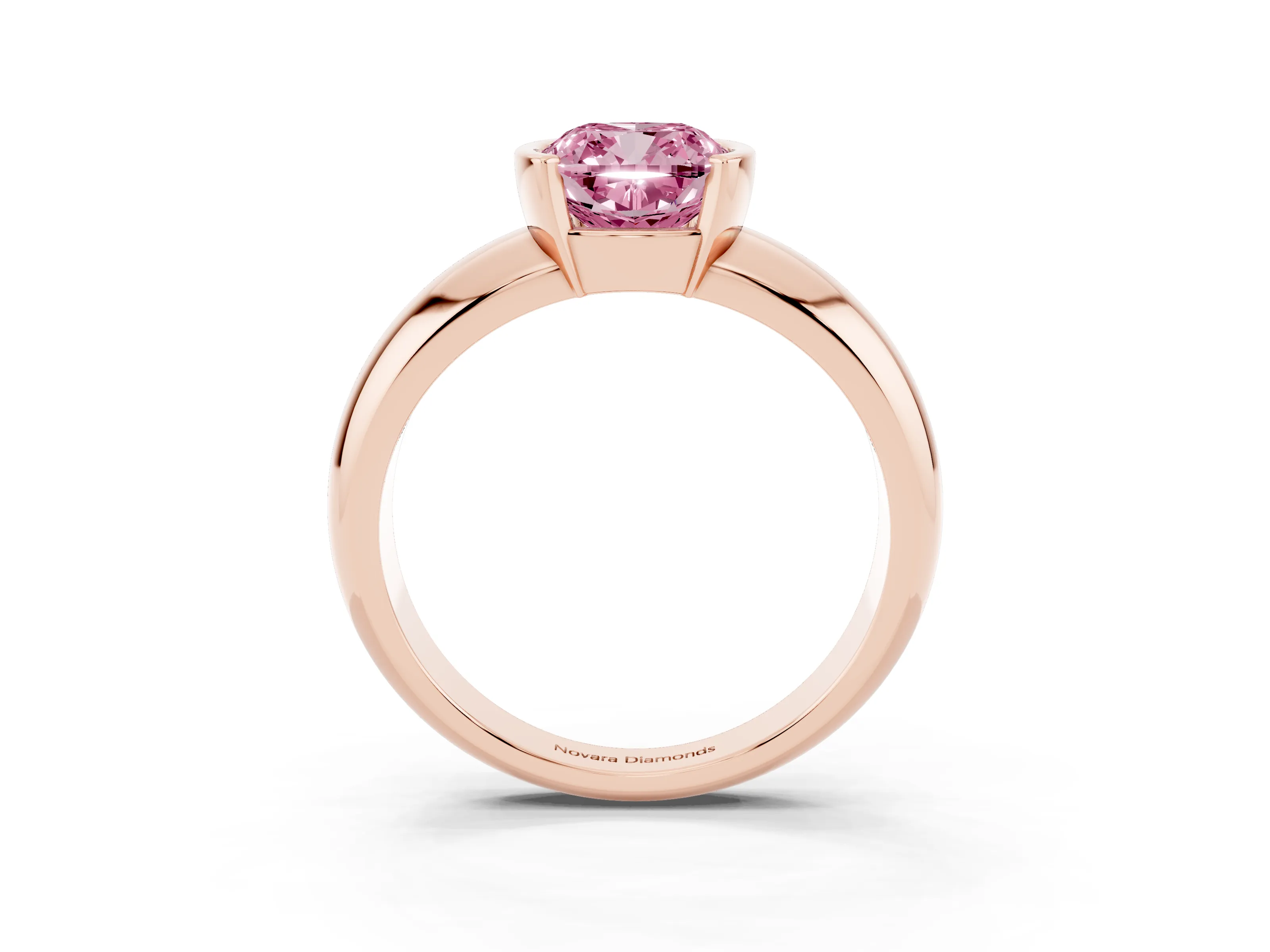 Fancy Pink Cushion Cut Diamond Solitaire Tension Set Ring Set in Rose gold with Wide Band