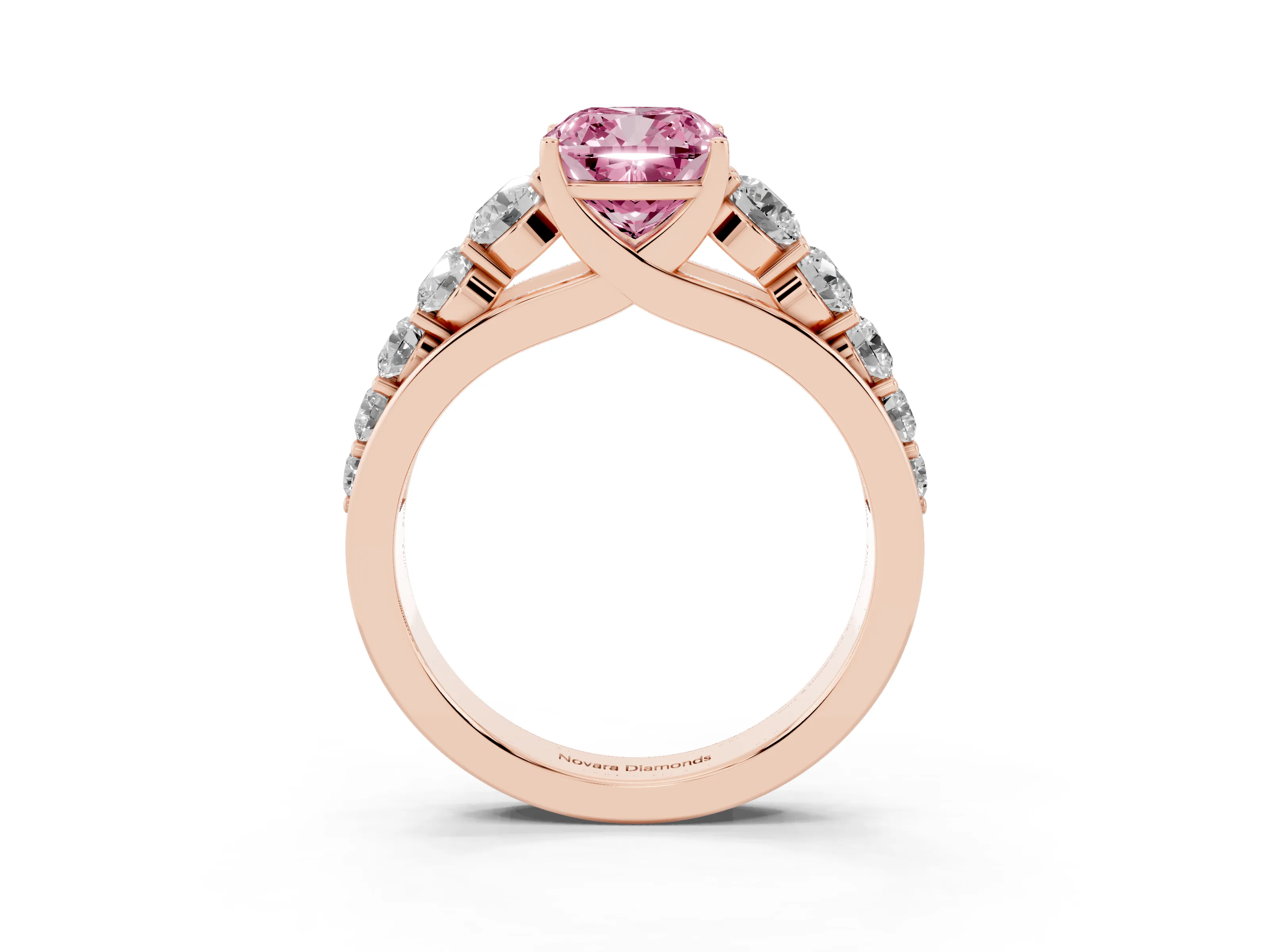 Cushion Cut Graduated Side Stone Engagement Ring Setting for a Fancy Pink Lab-Grown Diamond | Flat Top Band | Rose Gold