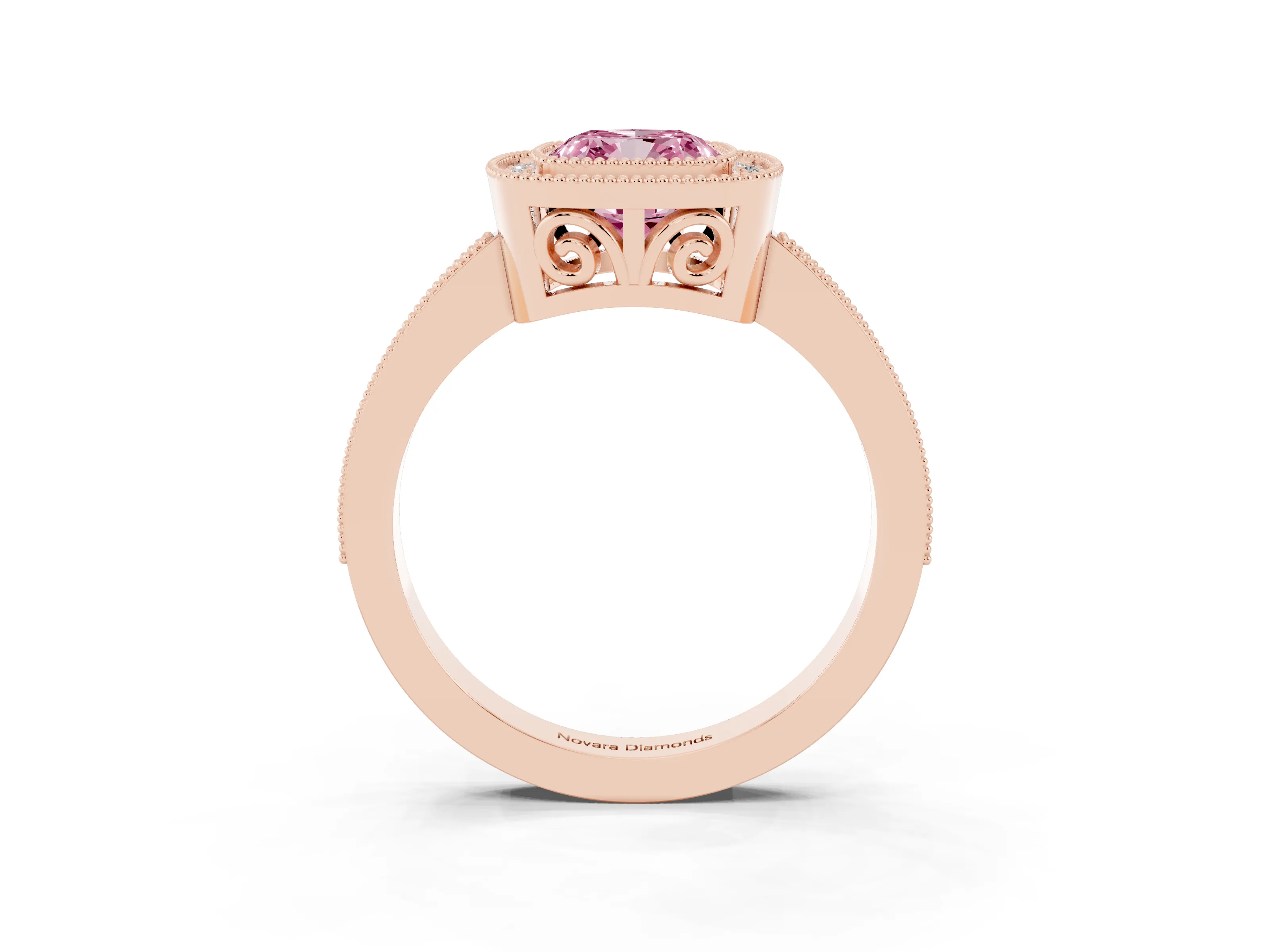 Fancy Pink Cushion Cut Diamond Round Halo Ring Set in Rose gold with Pavé Band