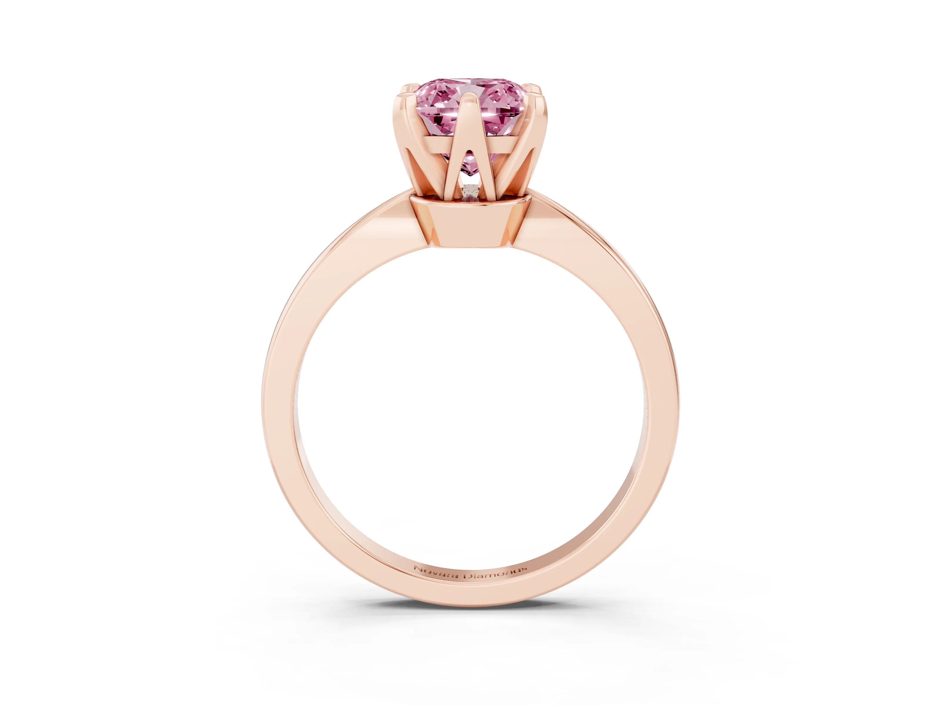 Fancy Pink Cushion Cut Diamond Solitaire Engagement Ring Set in Rose gold with Slim Tapered Solitaire Band