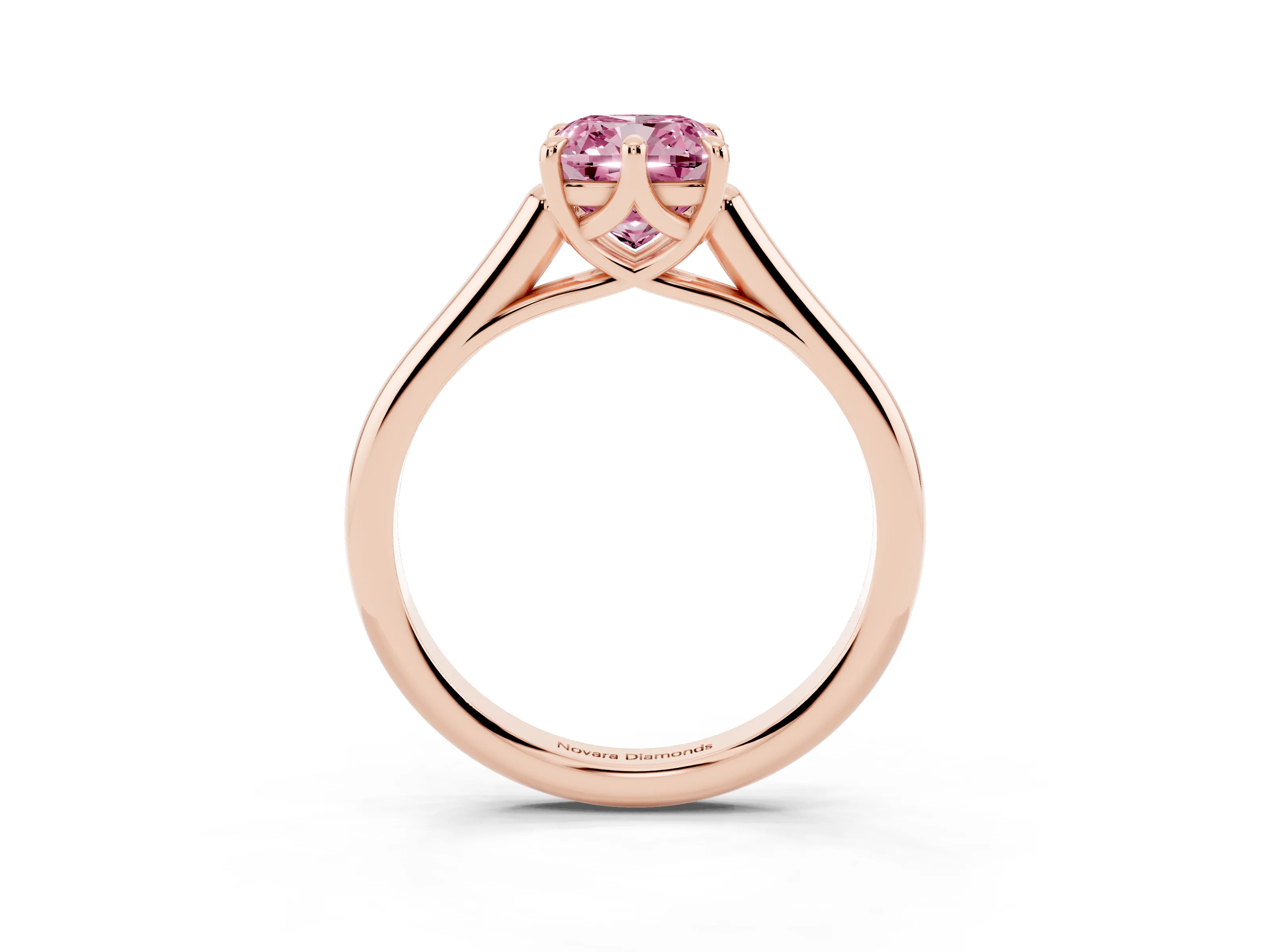 Fancy Pink Cushion Cut Diamond Solitaire Engagement Ring Set in Rose gold with Prong Setting and Plain Classic Band