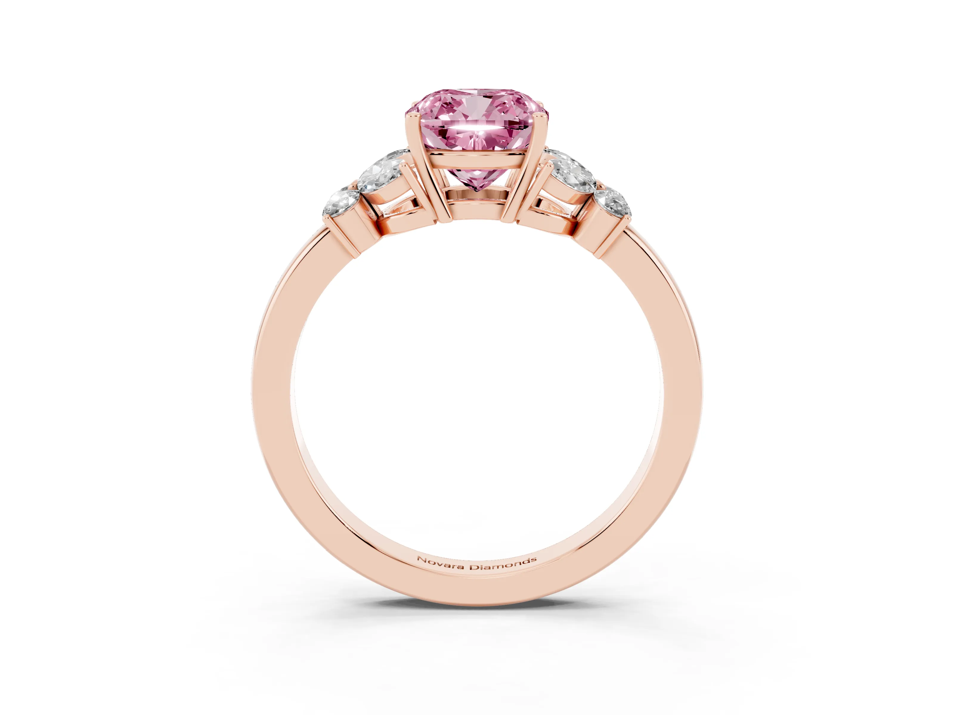 Fancy Pink Cushion Cut Diamond Solitaire Floral Ring Set in Rose gold with Marquise Petals and Prong Setting