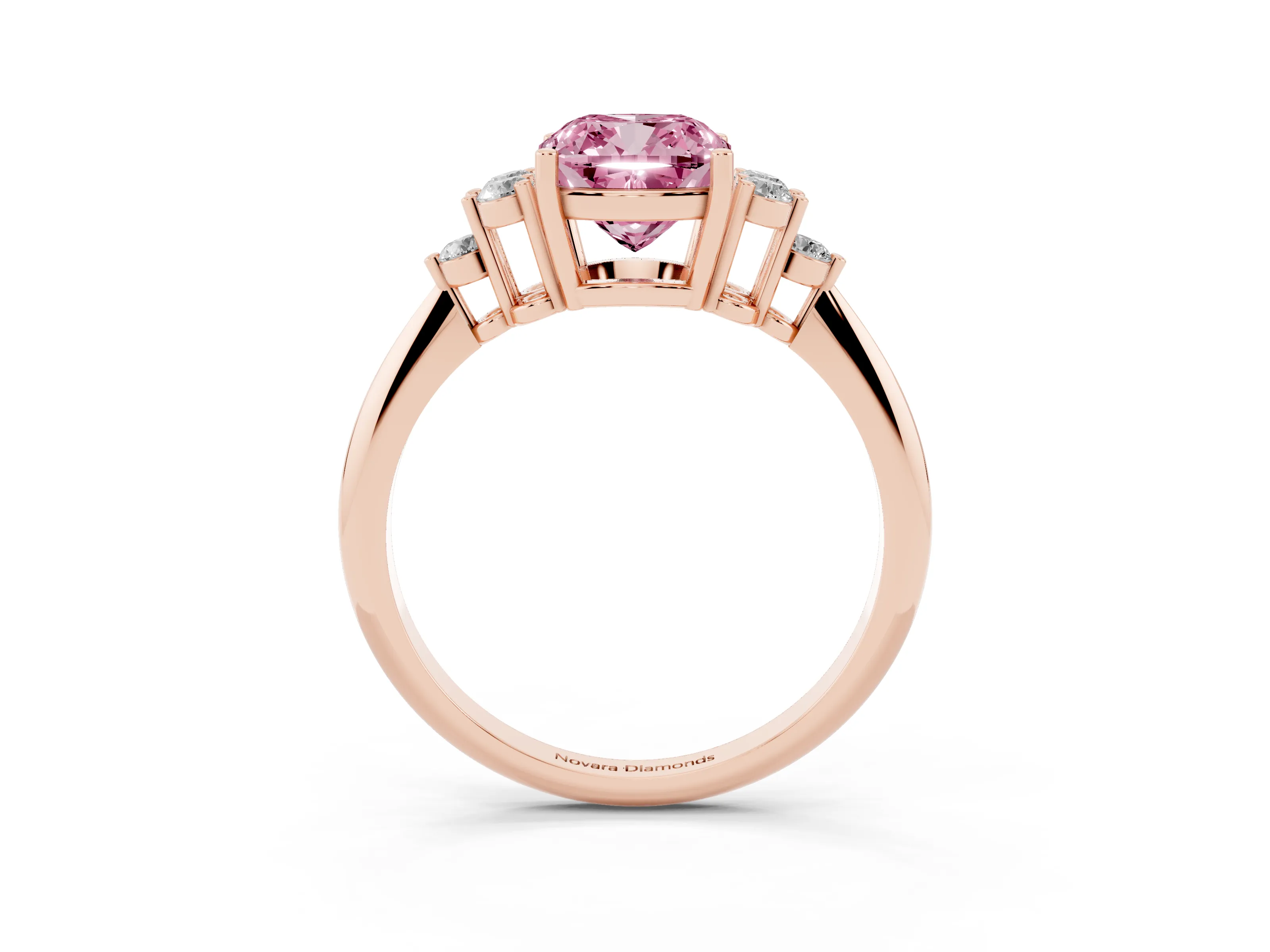Fancy Pink Cushion Cut Diamond Cluster Ring Set in Rose gold with Plain Band and Prong Setting