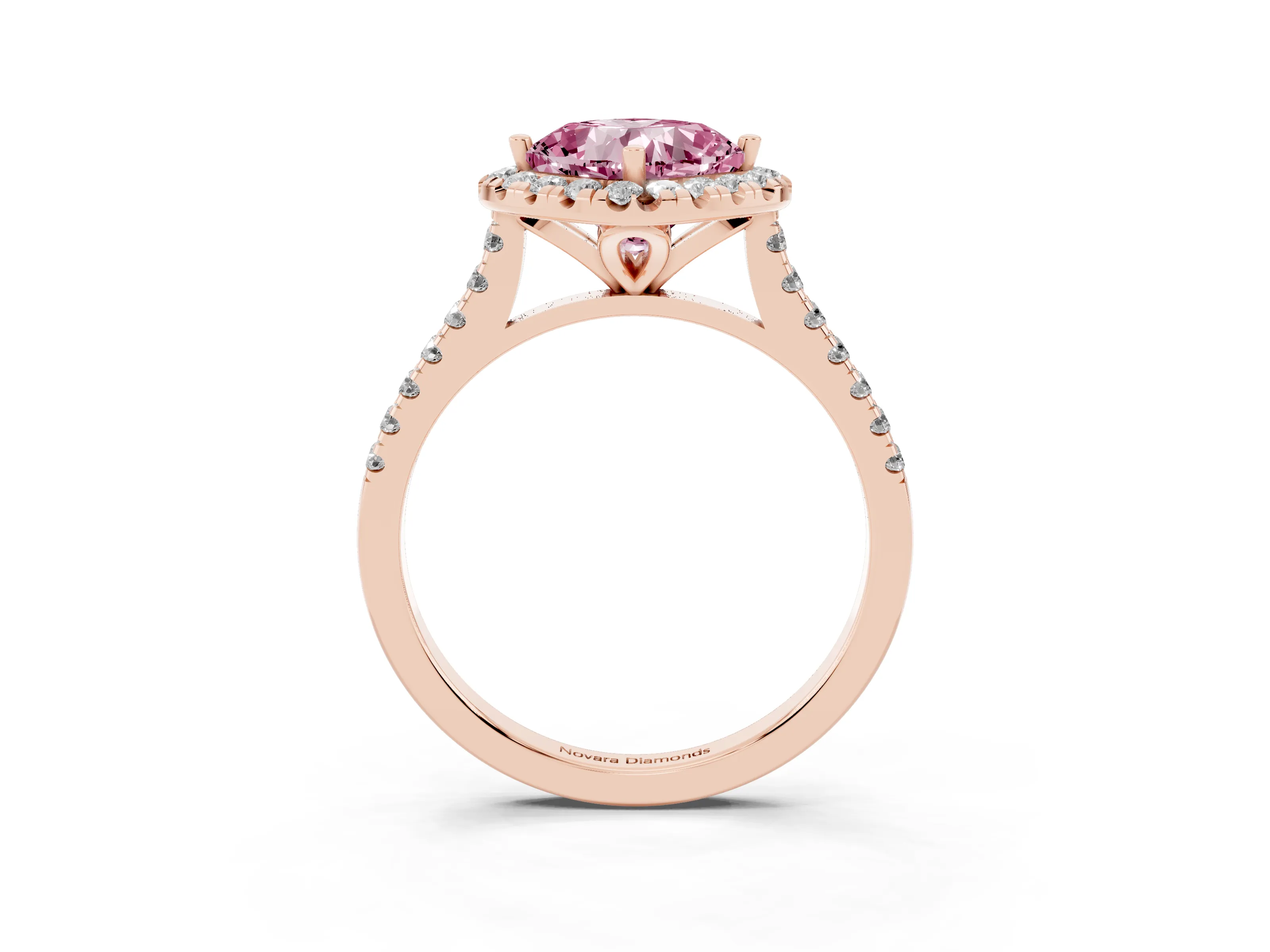 Fancy Pink Cushion Cut Diamond Cushion Halo Ring Set in Rose gold with Pavé Band