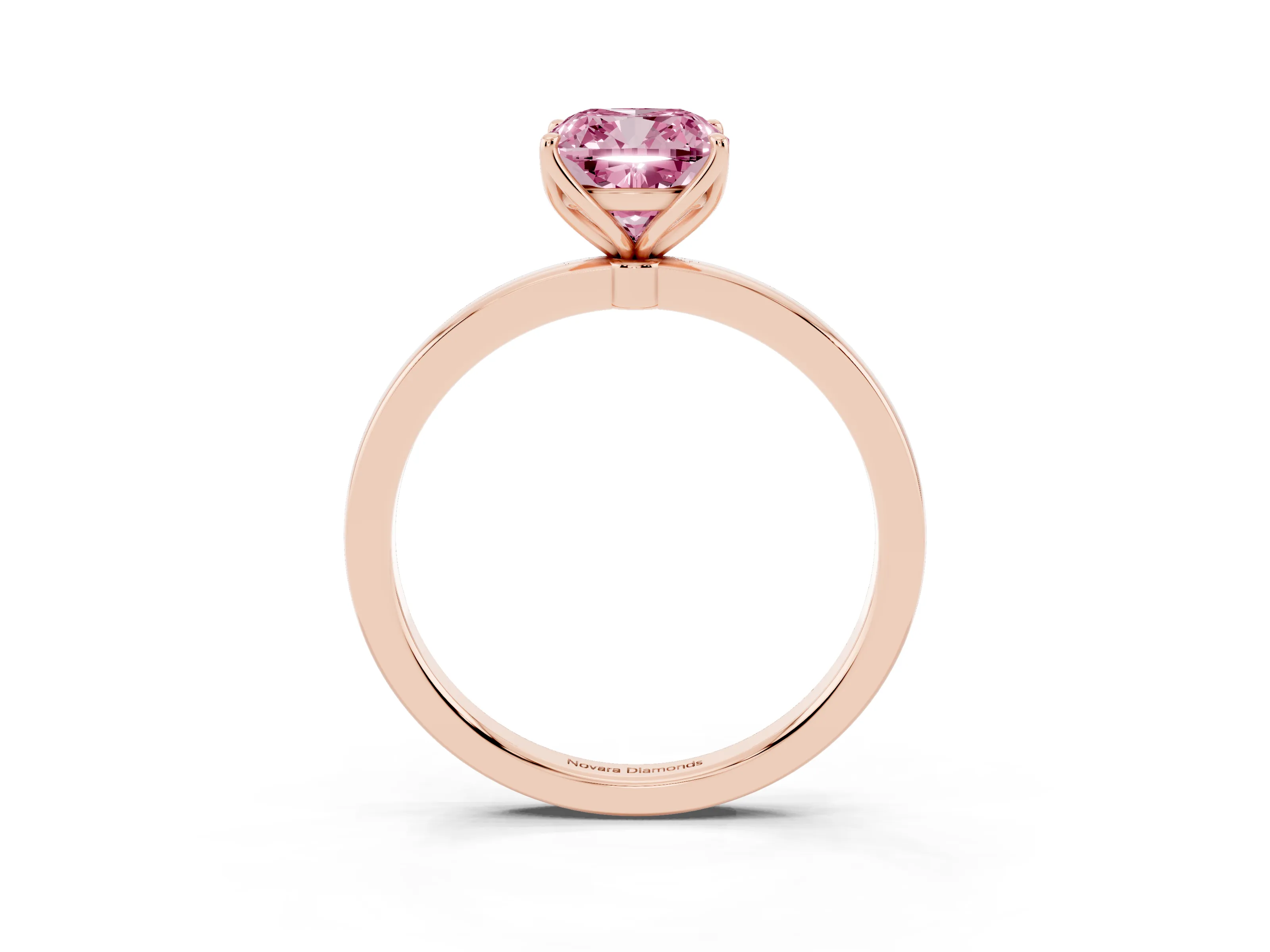 Fancy Pink Cushion Cut Diamond Solitaire Ring Set in Rose gold with Prong Setting and Thin Polished Band