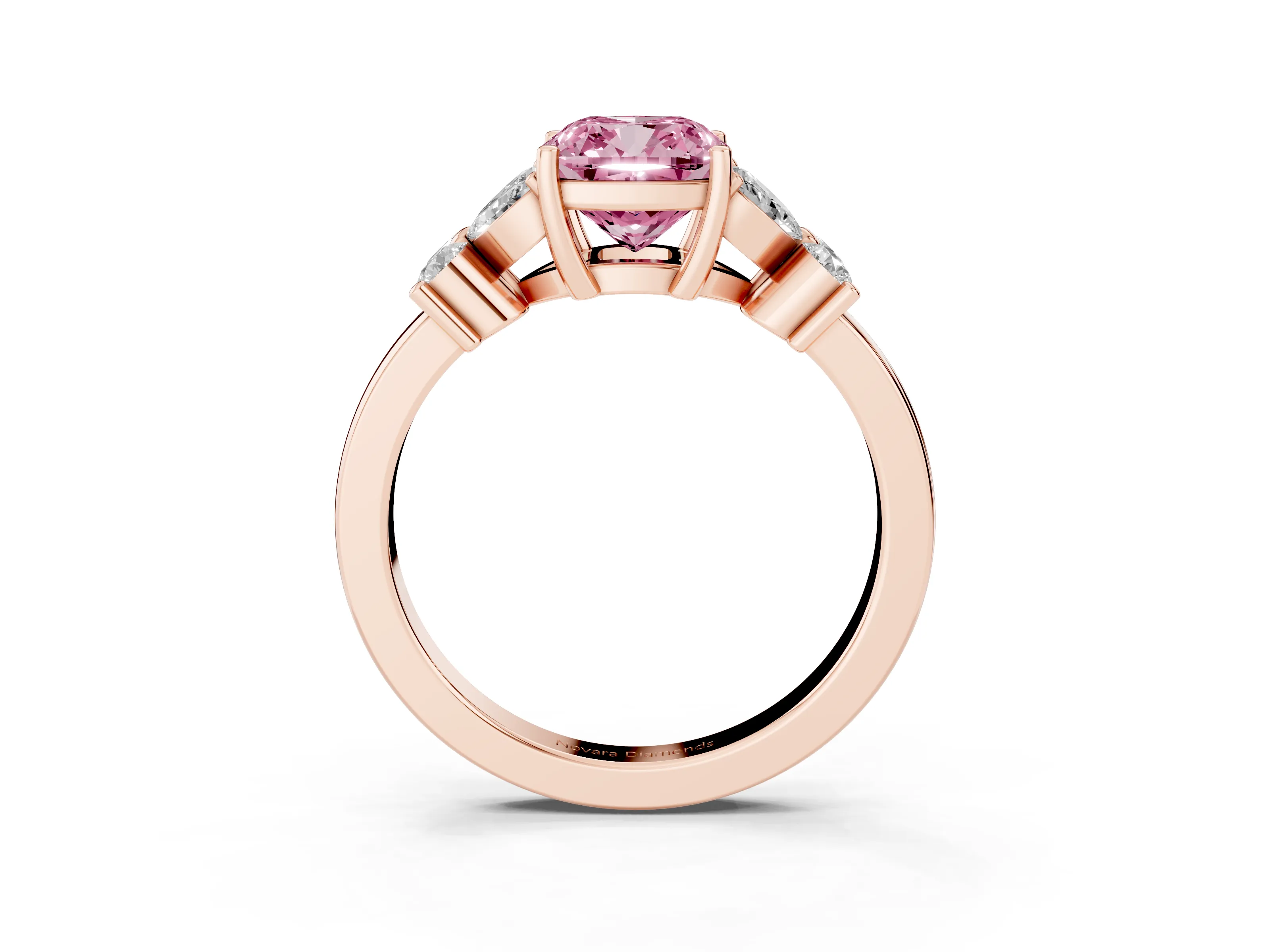 Fancy Pink Cushion Cut Diamond Floral Cluster Ring Set in Rose gold with Marquise Petals and Prong Setting
