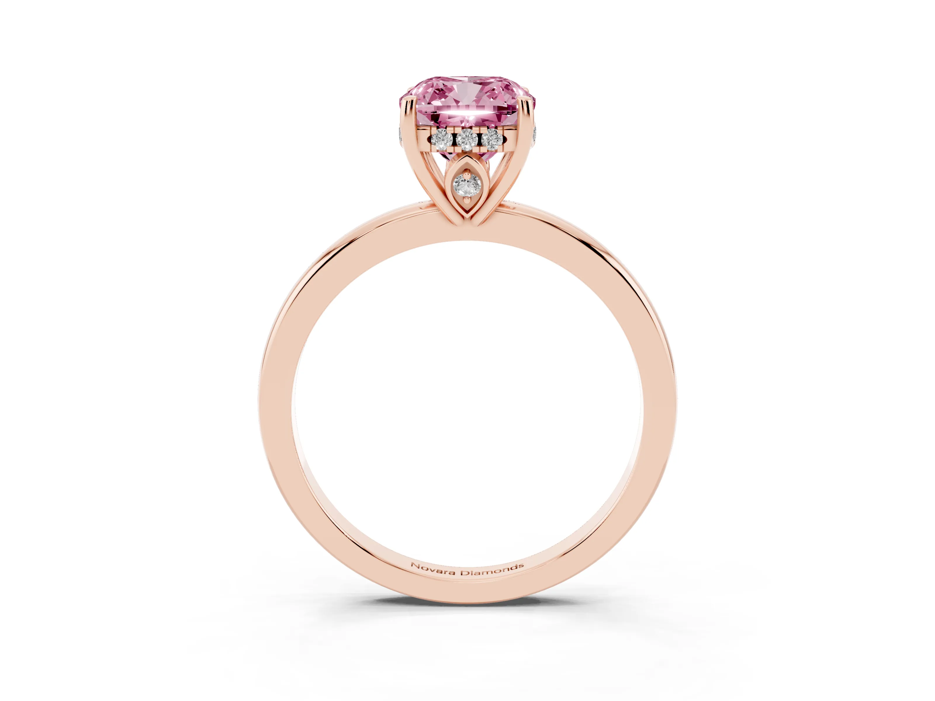 Fancy Pink Cushion Cut Diamond Solitaire Ring Set in Rose gold with Plain Band and Prong Setting