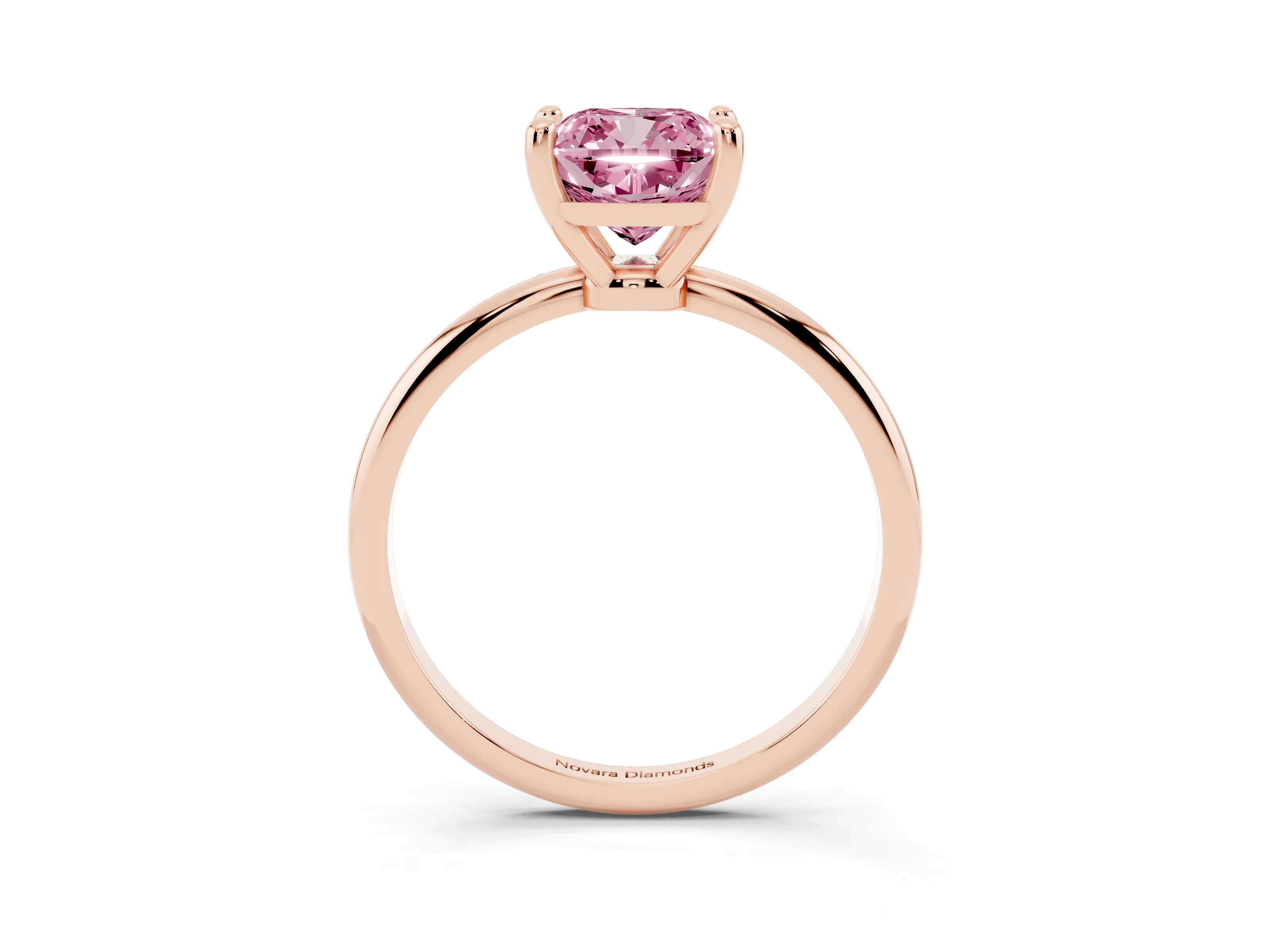 Fancy Pink Cushion Cut Diamond Solitaire Ring Set in Rose gold with Secure Prong Setting on a Classic Band