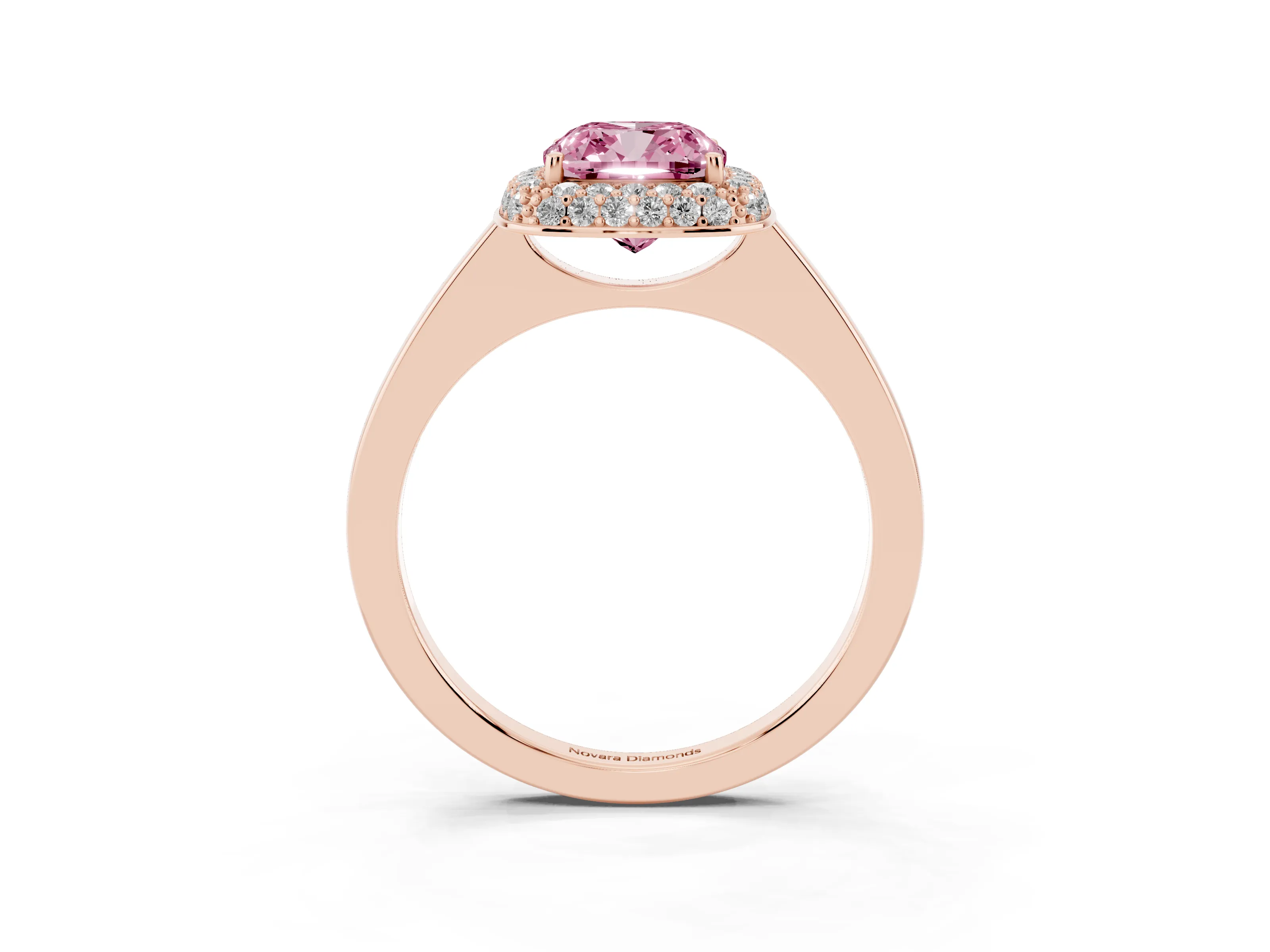 Fancy Pink Cushion Cut Diamond Halo Engagement Ring Set in Rose gold with Solitaire Band and Prong Setting