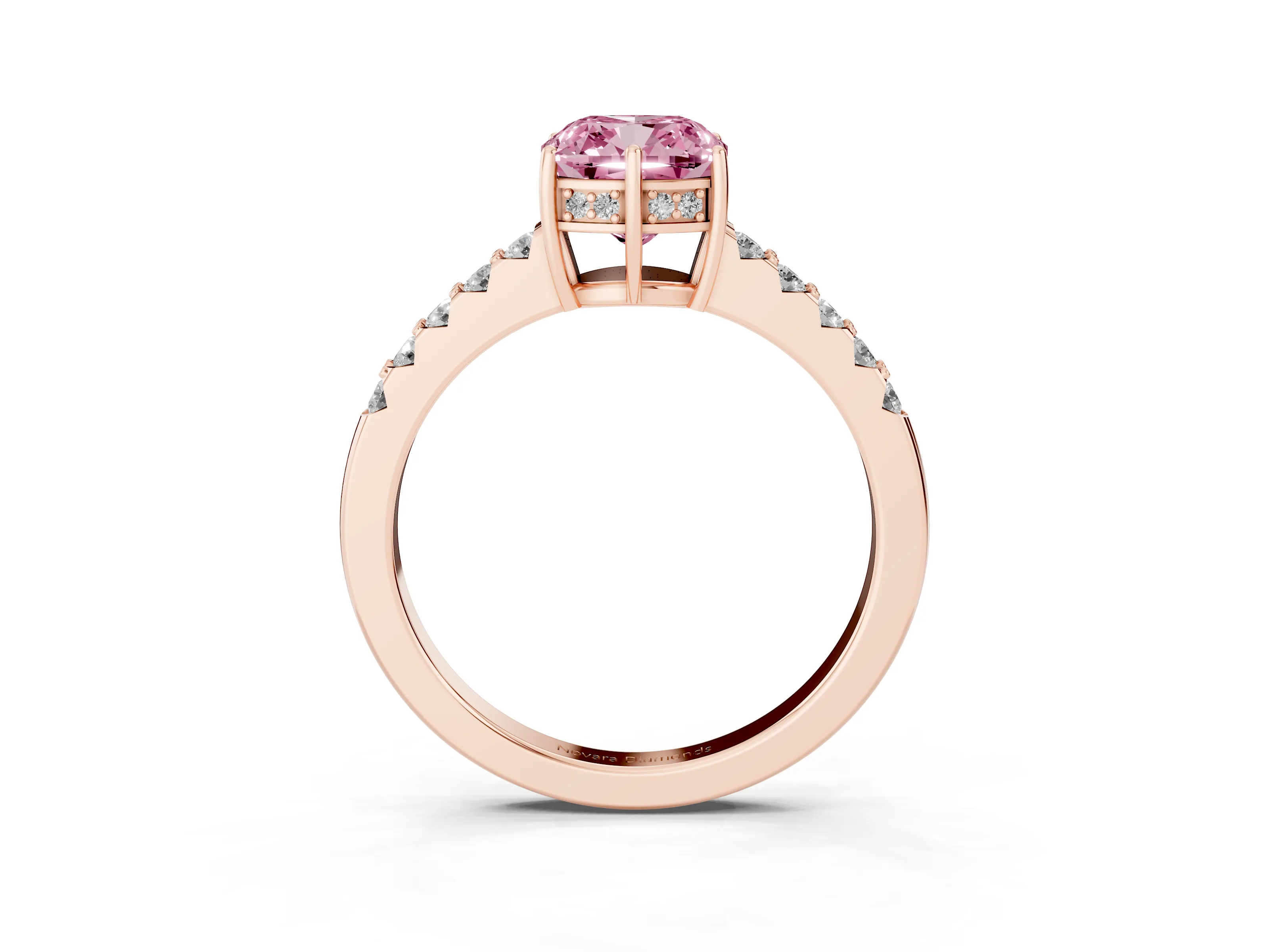 Fancy Pink Cushion Cut Diamond Solitaire Engagement Ring Set in Rose gold with Pavé Band and Prong Setting