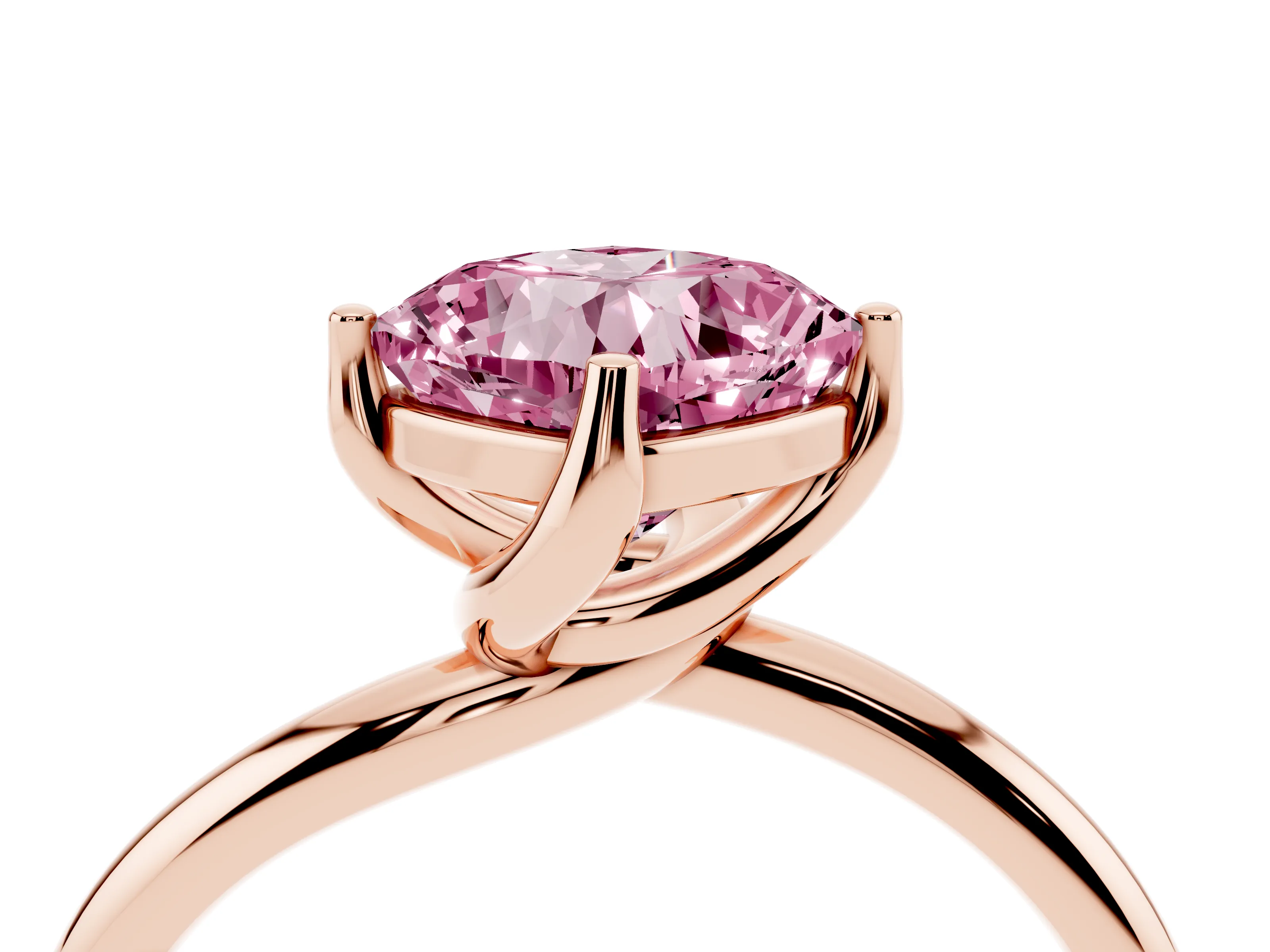 Fancy Pink Cushion Cut Diamond Solitaire Engagement Ring Set in Rose gold with Classic Plain Band