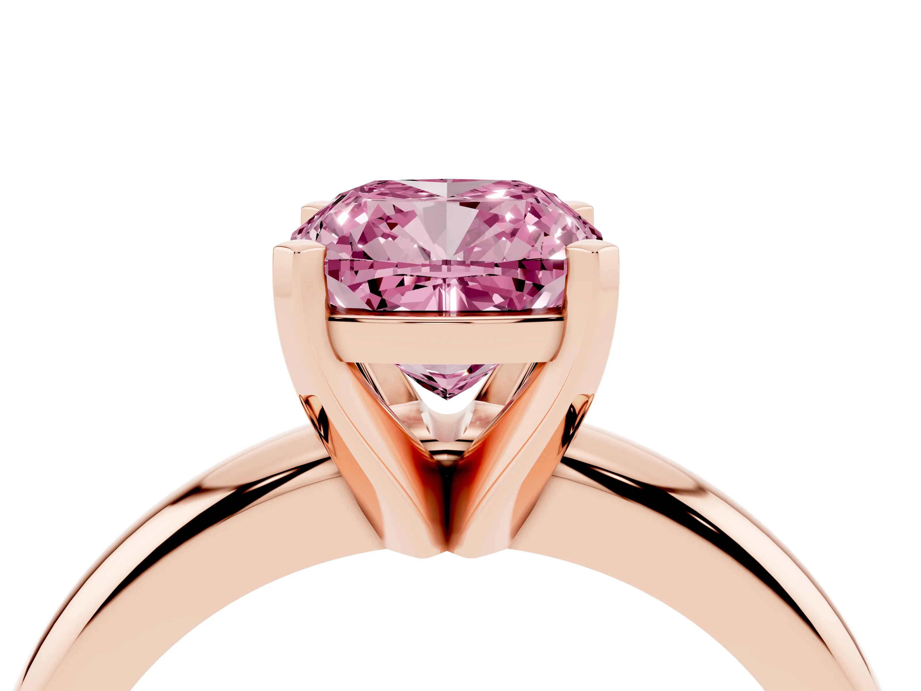 Fancy Pink Cushion Cut Diamond Solitaire Engagement Ring Set in Rose gold with Round Band and Prong Setting