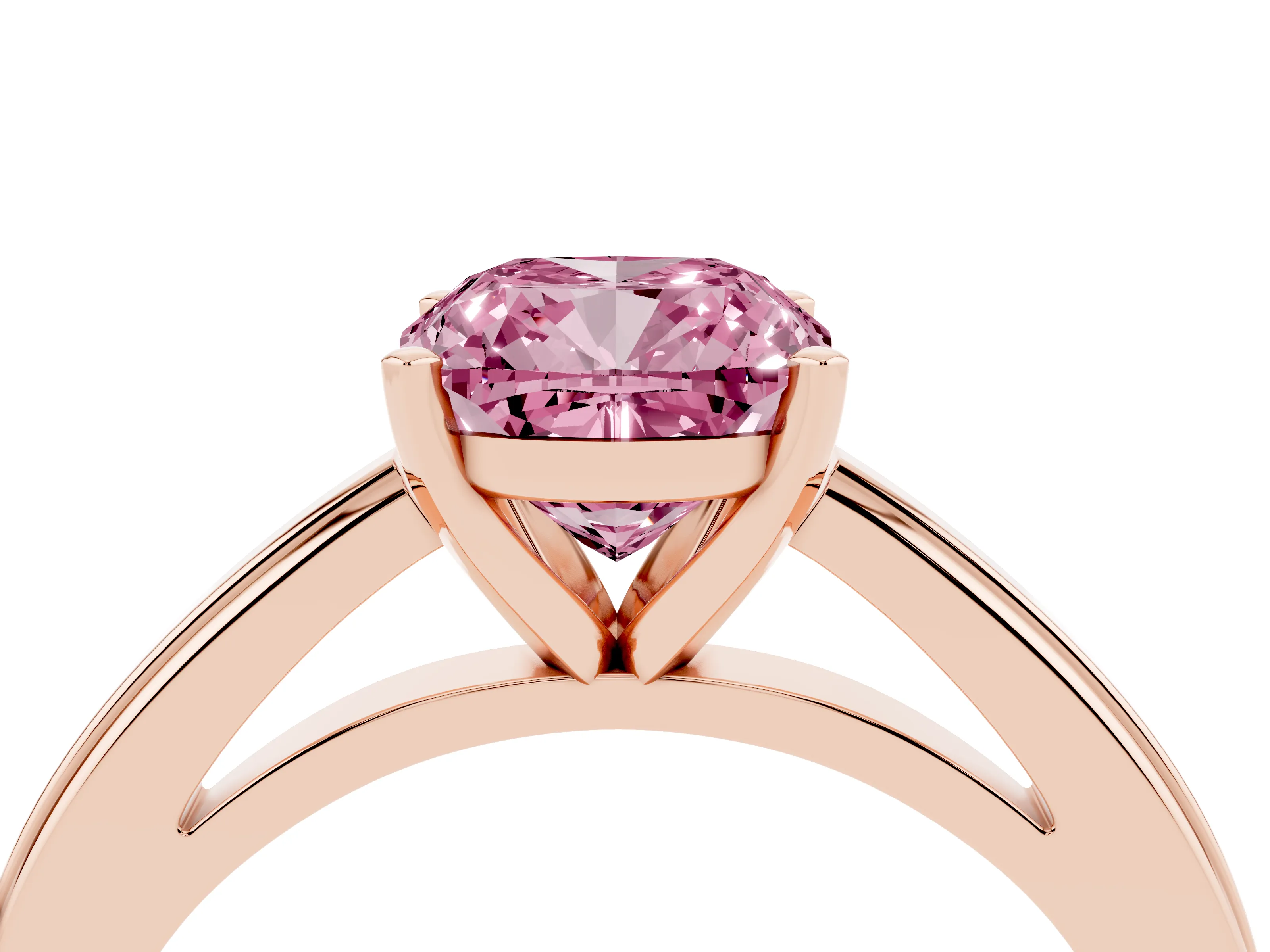 Fancy Pink Cushion Cut Diamond Solitaire Ring Set in Rose gold with Prong Setting and Classic Band