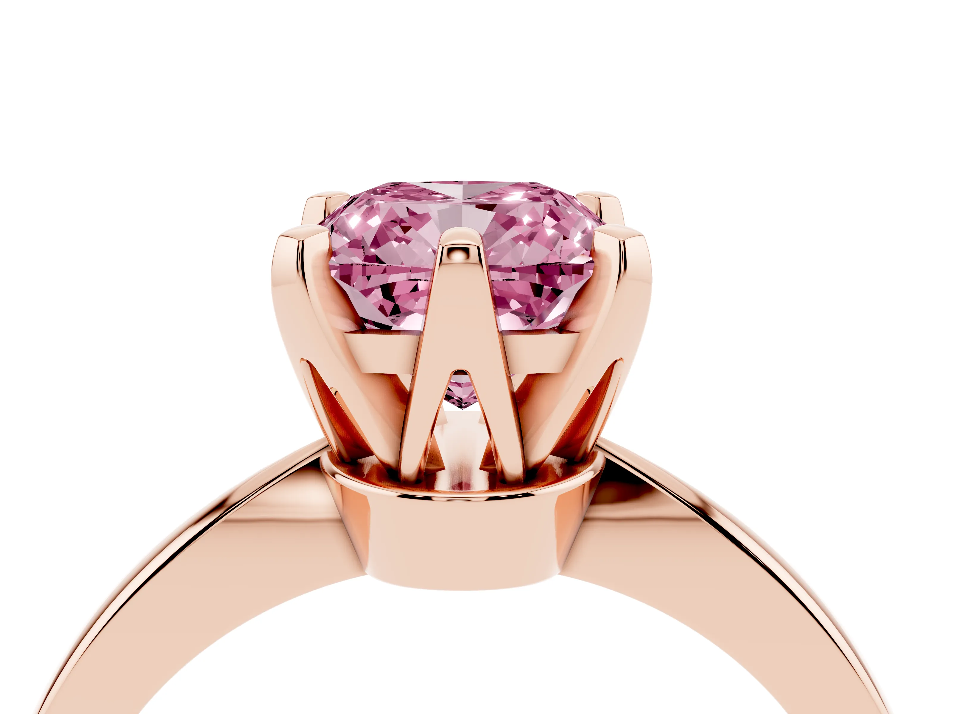 Fancy Pink Cushion Cut Diamond Solitaire Engagement Ring Set in Rose gold with Slim Tapered Solitaire Band
