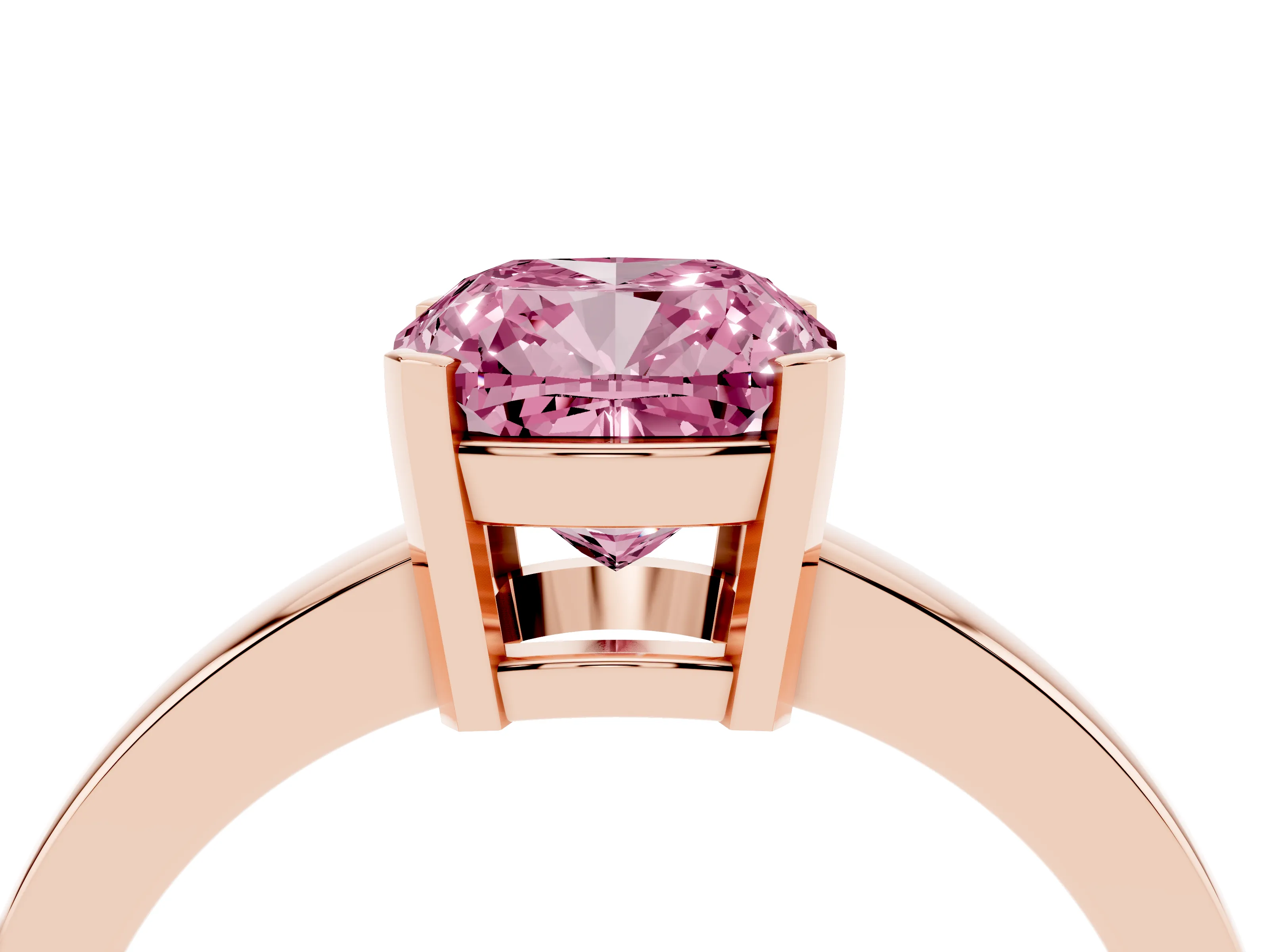 Fancy Pink Cushion Cut Diamond Solitaire Ring Set in Rose gold with Prong Head and Smooth Polished Band