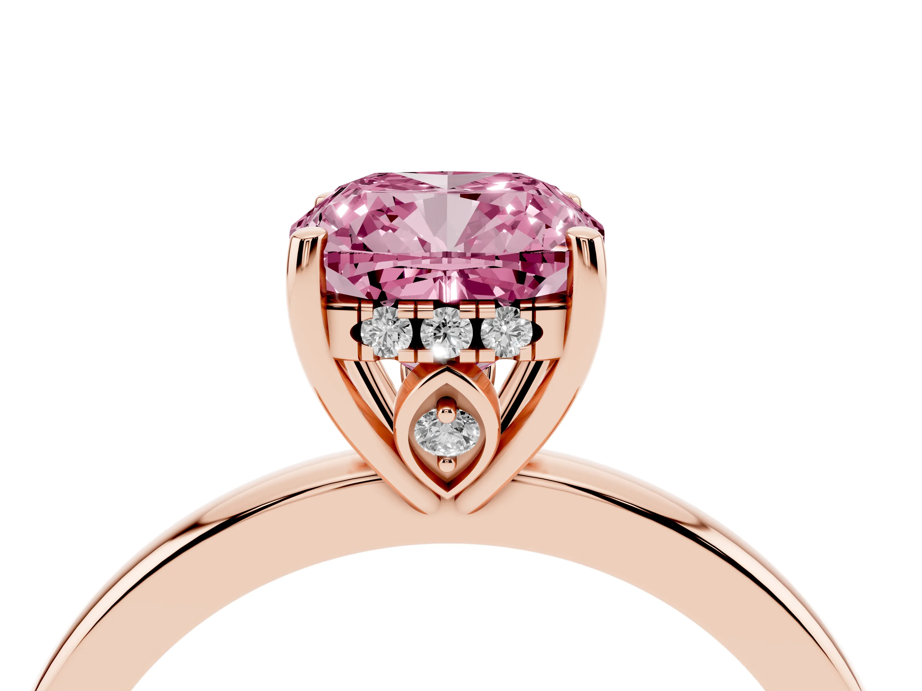 Fancy Pink Cushion Cut Diamond Solitaire Ring Set in Rose gold with Plain Band and Prong Setting