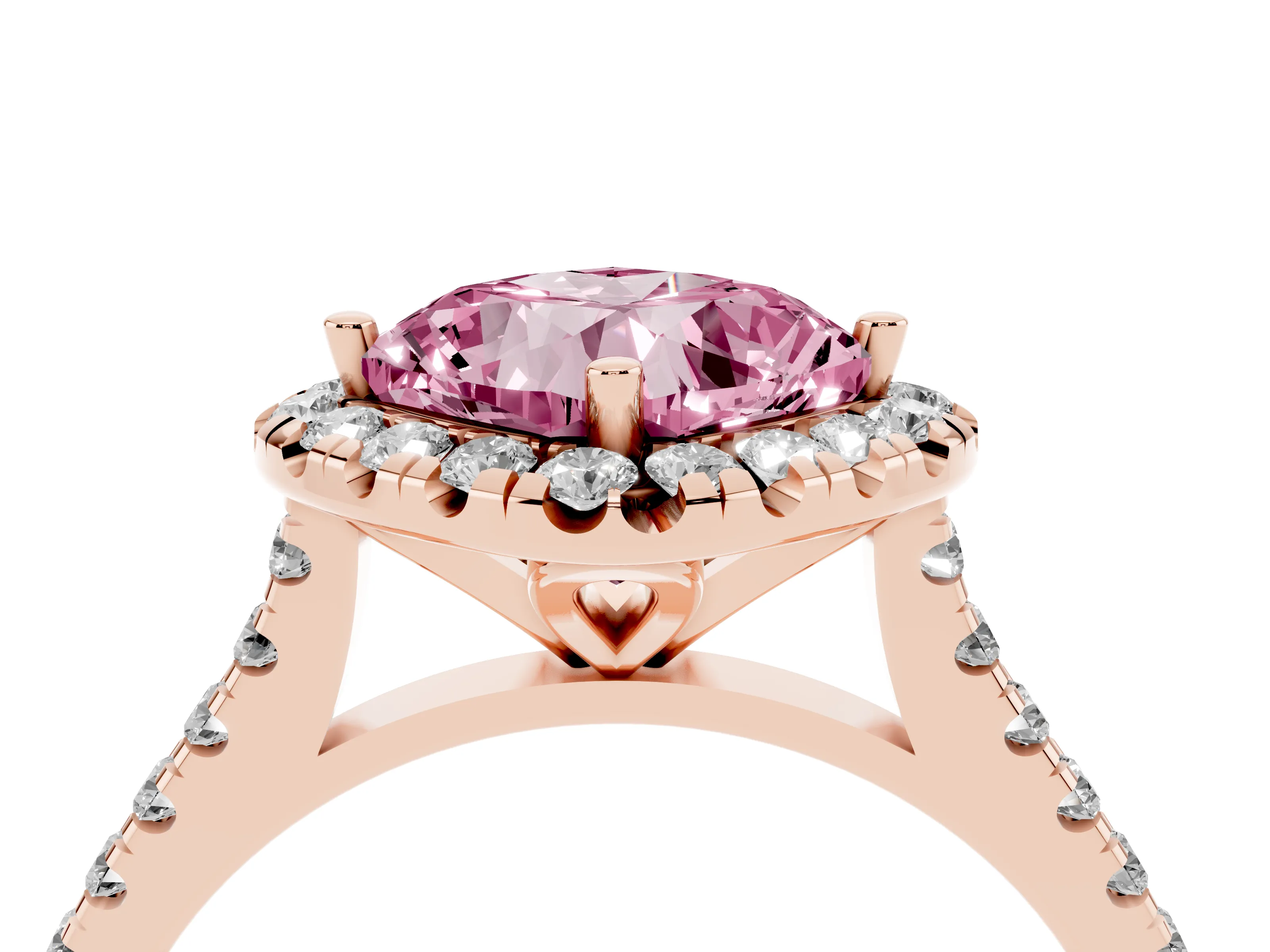 Fancy Pink Cushion Cut Diamond Cushion Halo Ring Set in Rose gold with Pavé Band