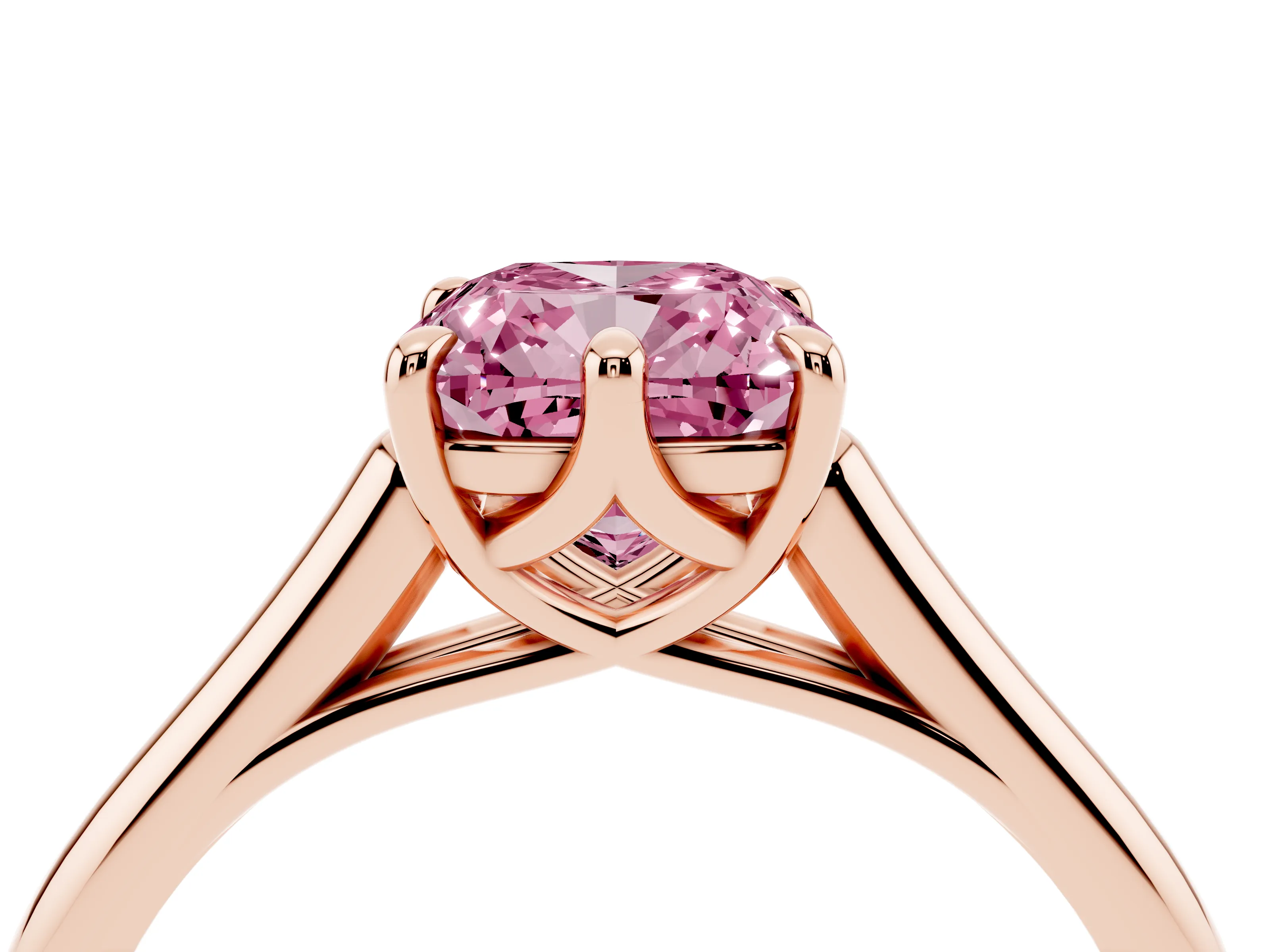 Fancy Pink Cushion Cut Diamond Solitaire Engagement Ring Set in Rose gold with Prong Setting and Plain Classic Band