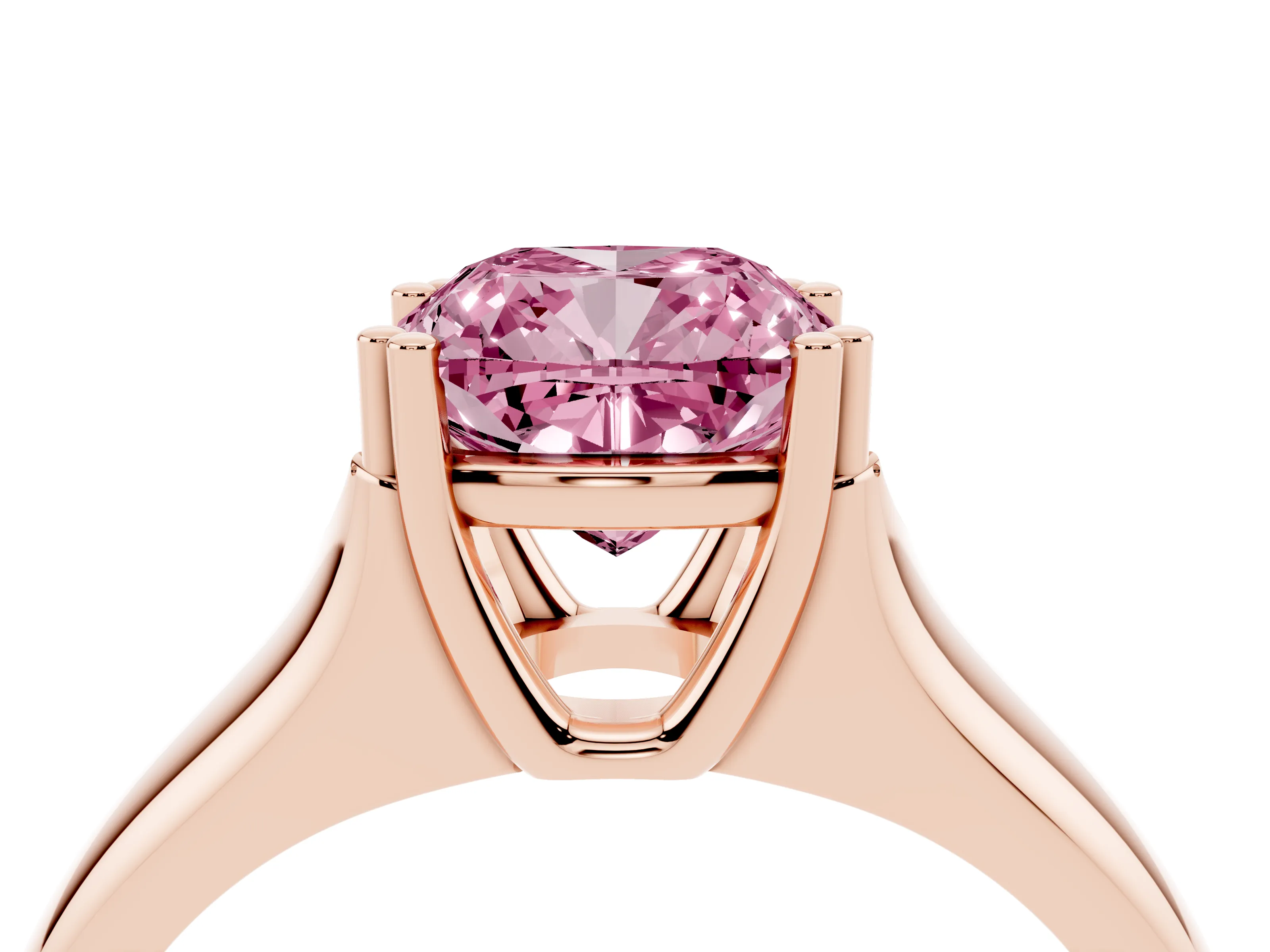 Fancy Pink Cushion Cut Diamond Solitaire Ring Set in Rose gold with Wide Band and Prong Setting