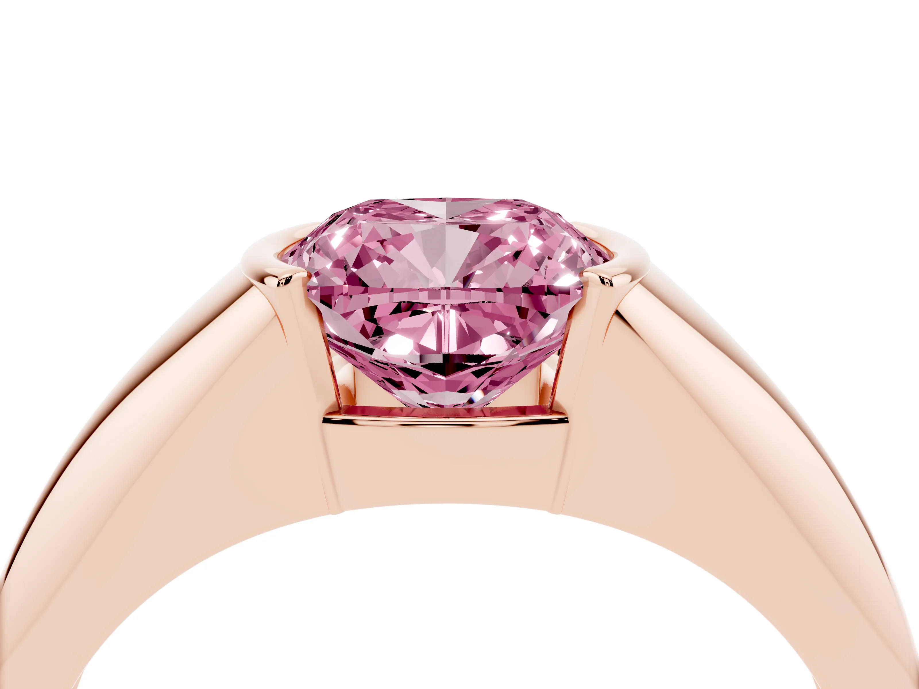Fancy Pink Cushion Cut Diamond Solitaire Tension Set Ring Set in Rose gold