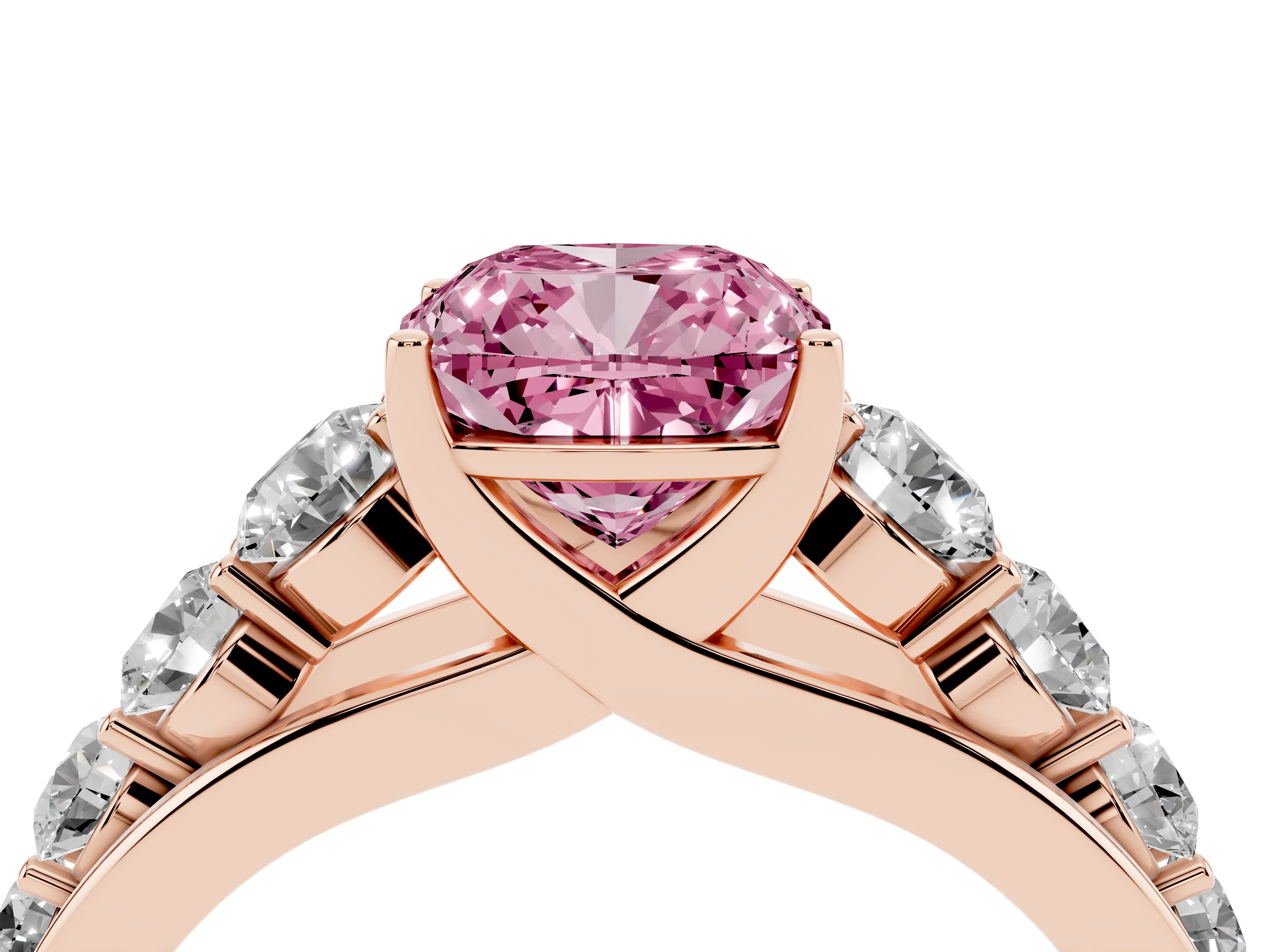 Cushion Cut Graduated Side Stone Engagement Ring Setting for a Fancy Pink Lab-Grown Diamond | Flat Top Band | Rose Gold