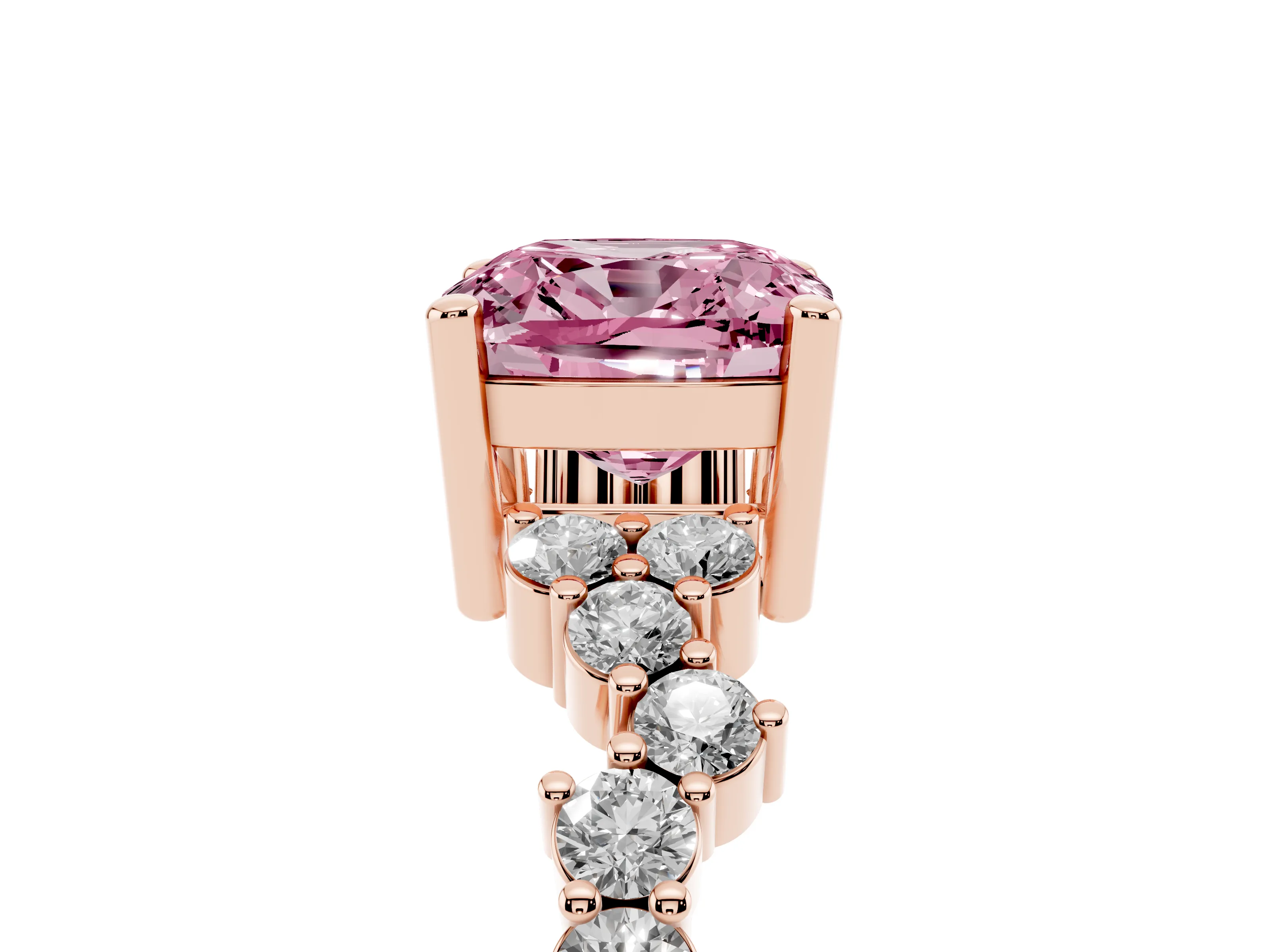 Fancy Pink Cushion Cut Diamond Ring Set in Rose gold with Scattered Round Accents