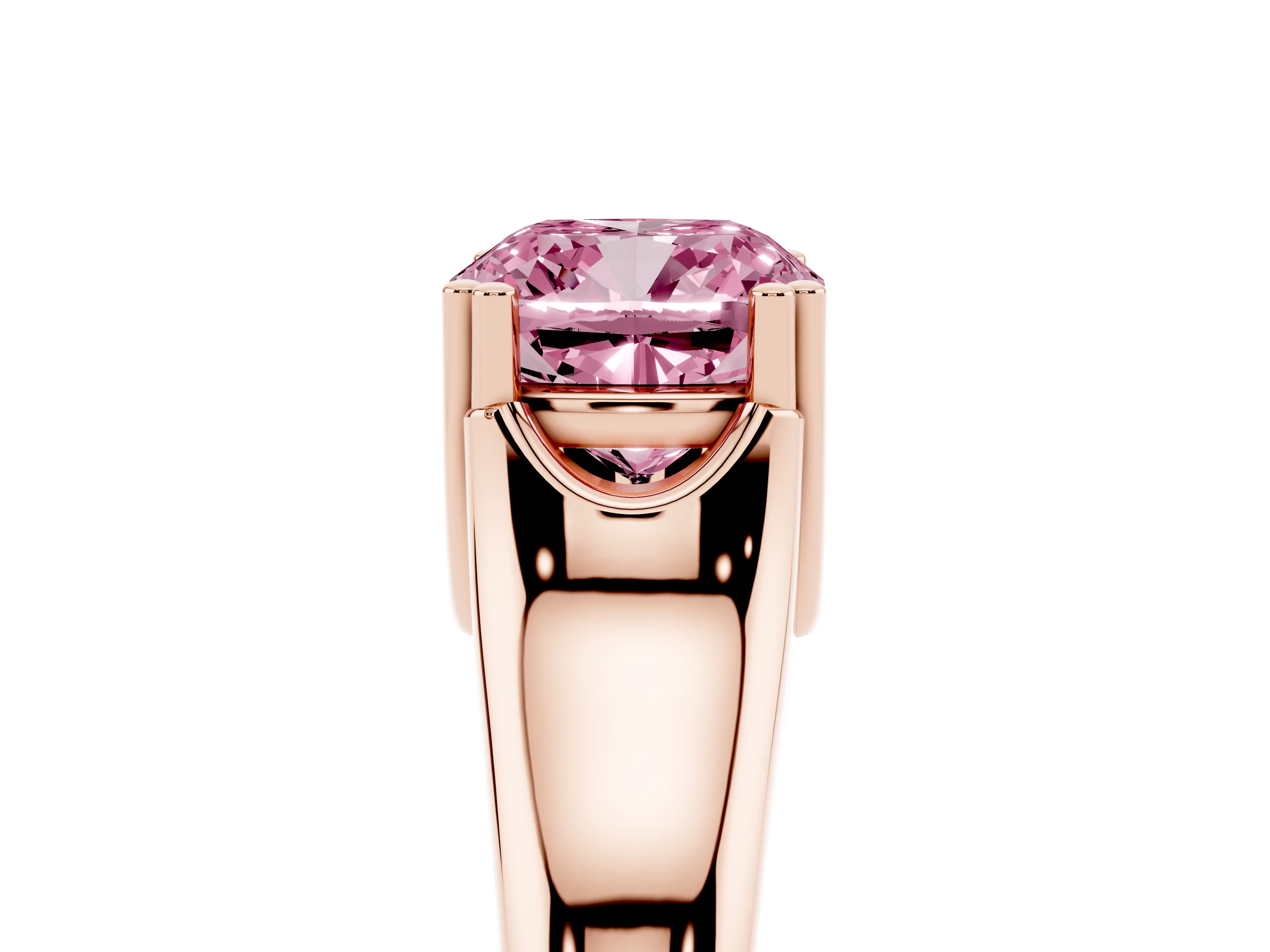 Fancy Pink Cushion Cut Diamond Solitaire Ring Set in Rose gold with Wide Band and Prong Setting