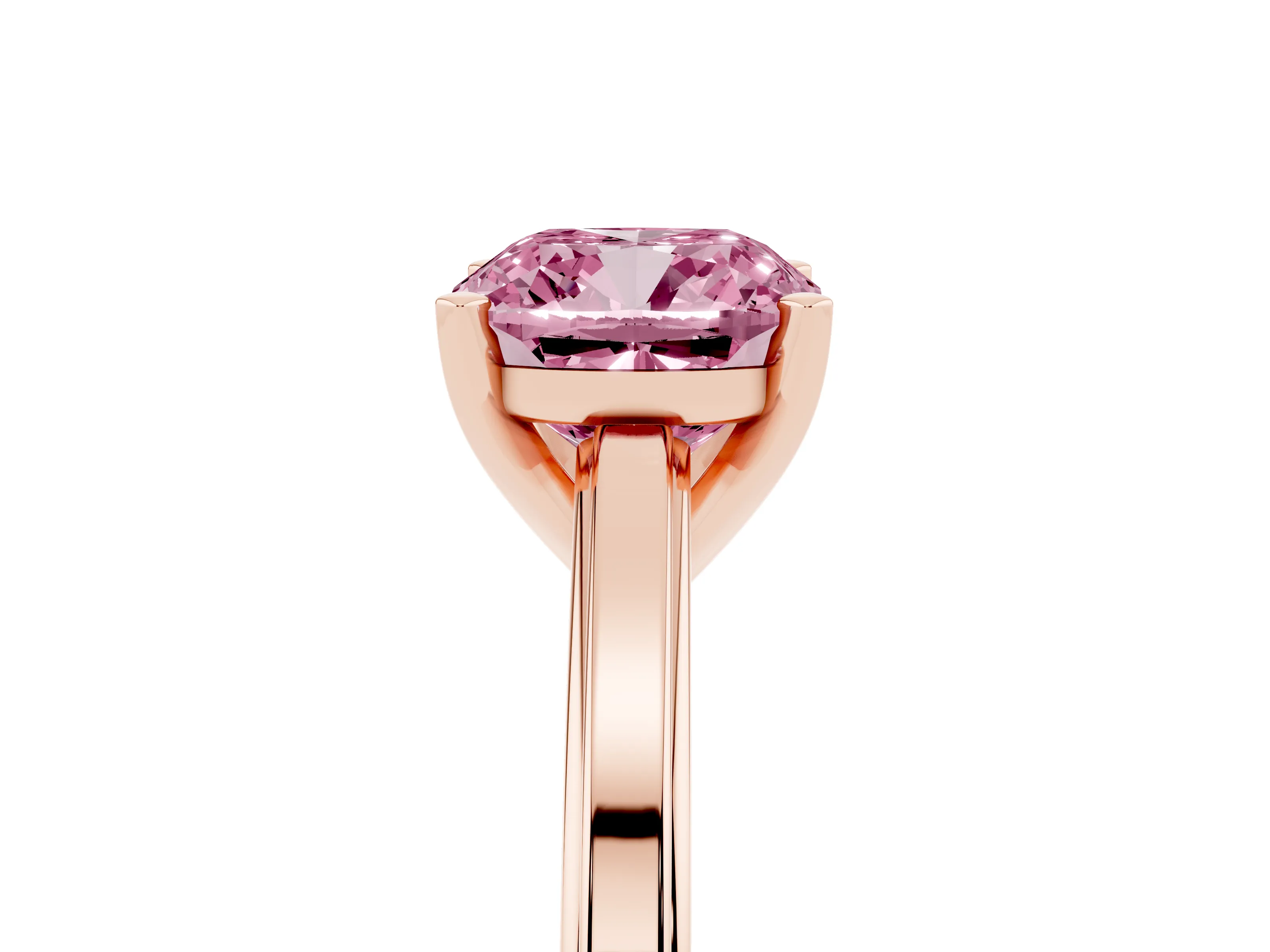 Fancy Pink Cushion Cut Diamond Solitaire Ring Set in Rose gold with Prong Setting and Classic Band
