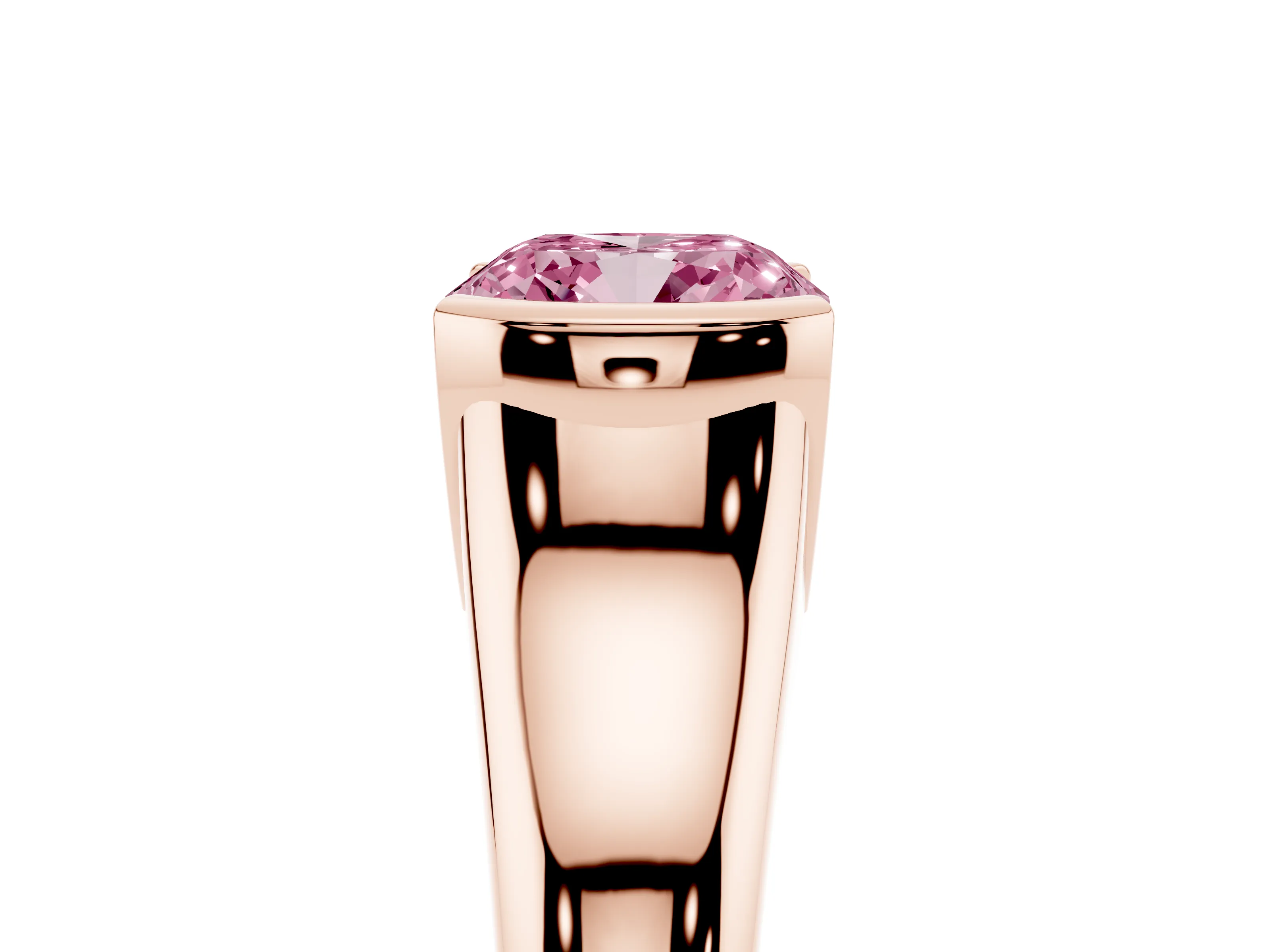 Fancy Pink Cushion Cut Diamond Solitaire Tension Set Ring Set in Rose gold with Split Shank Band