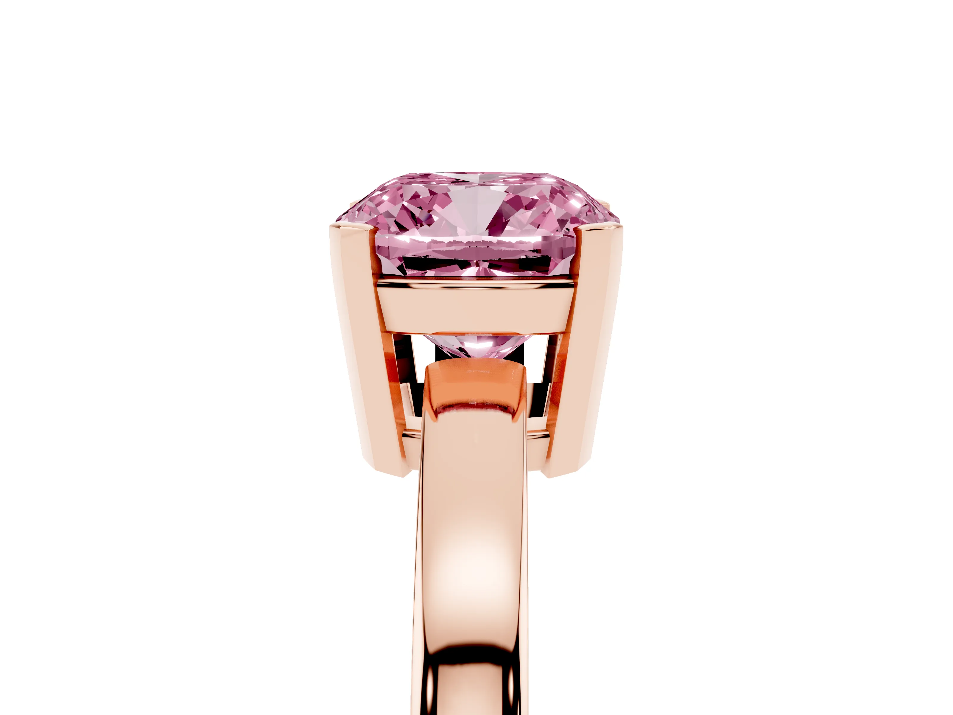 Fancy Pink Cushion Cut Diamond Solitaire Ring Set in Rose gold with Prong Head and Smooth Polished Band