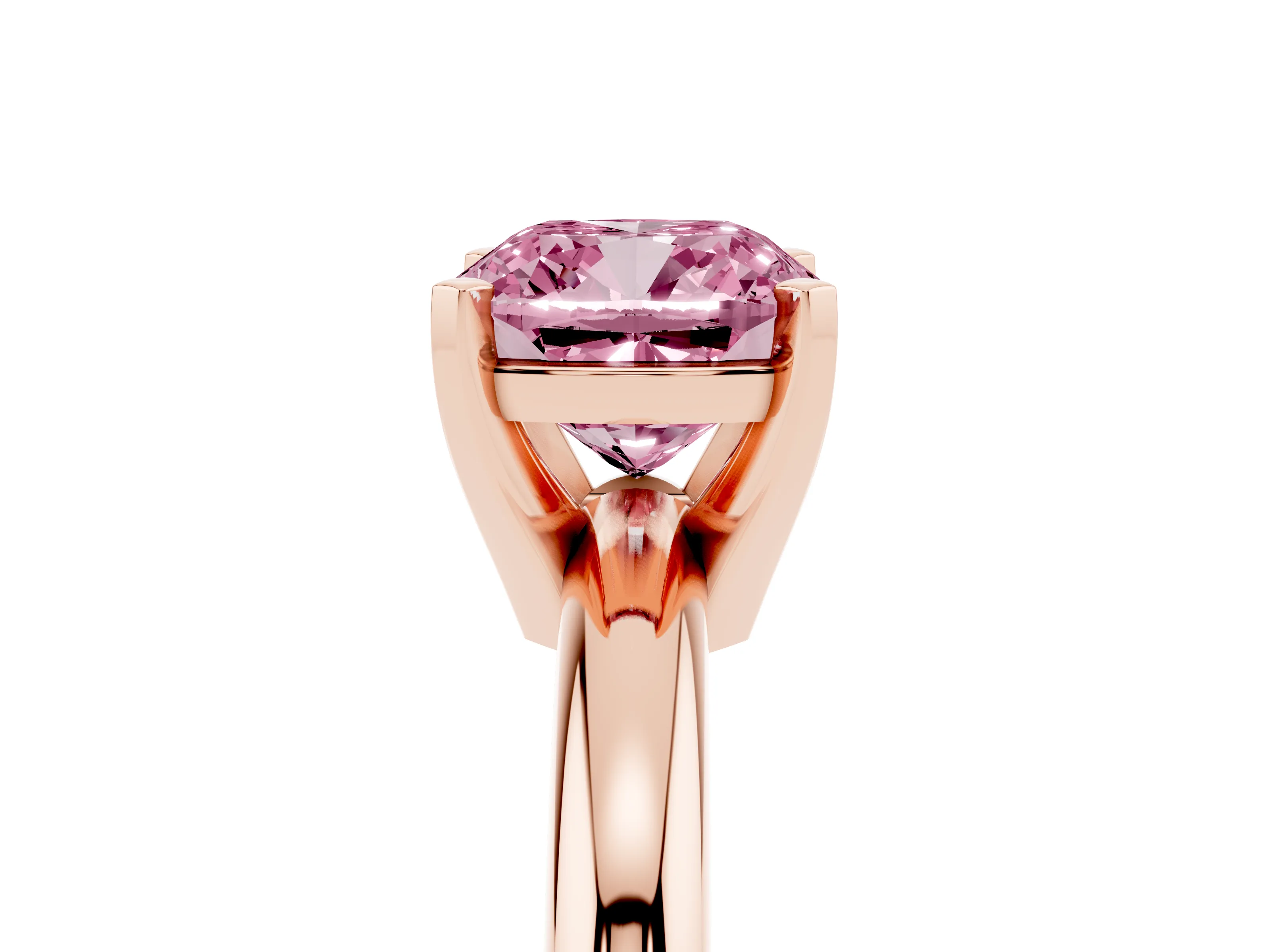 Fancy Pink Cushion Cut Diamond Solitaire Engagement Ring Set in Rose gold with Round Band and Prong Setting