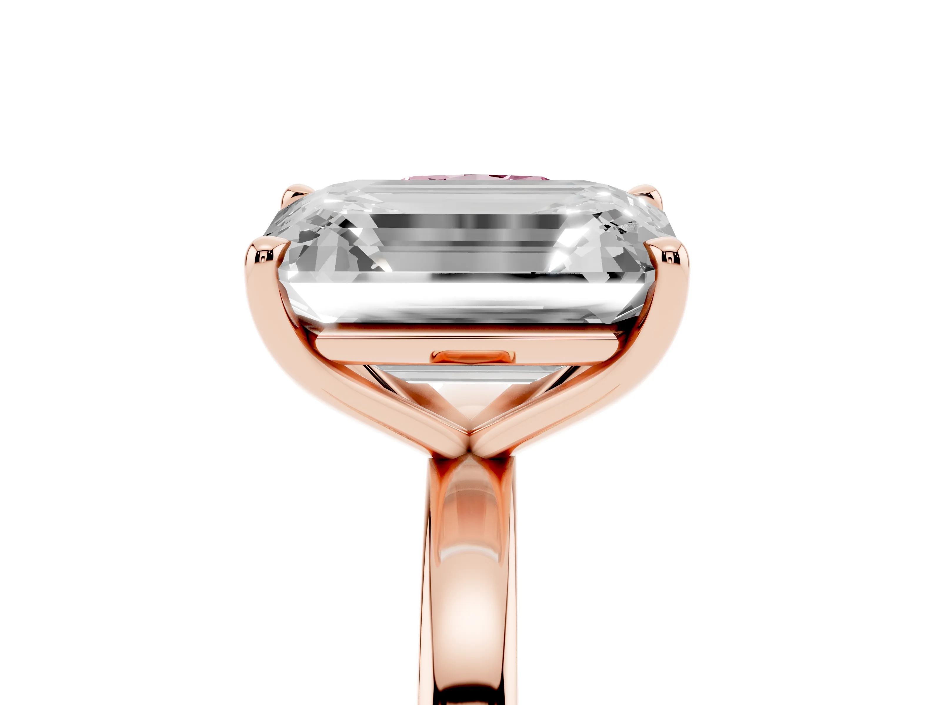 Fancy Pink Cushion Cut and Emerald Cut Toi Moi Ring Set in Rose gold with Prong Setting