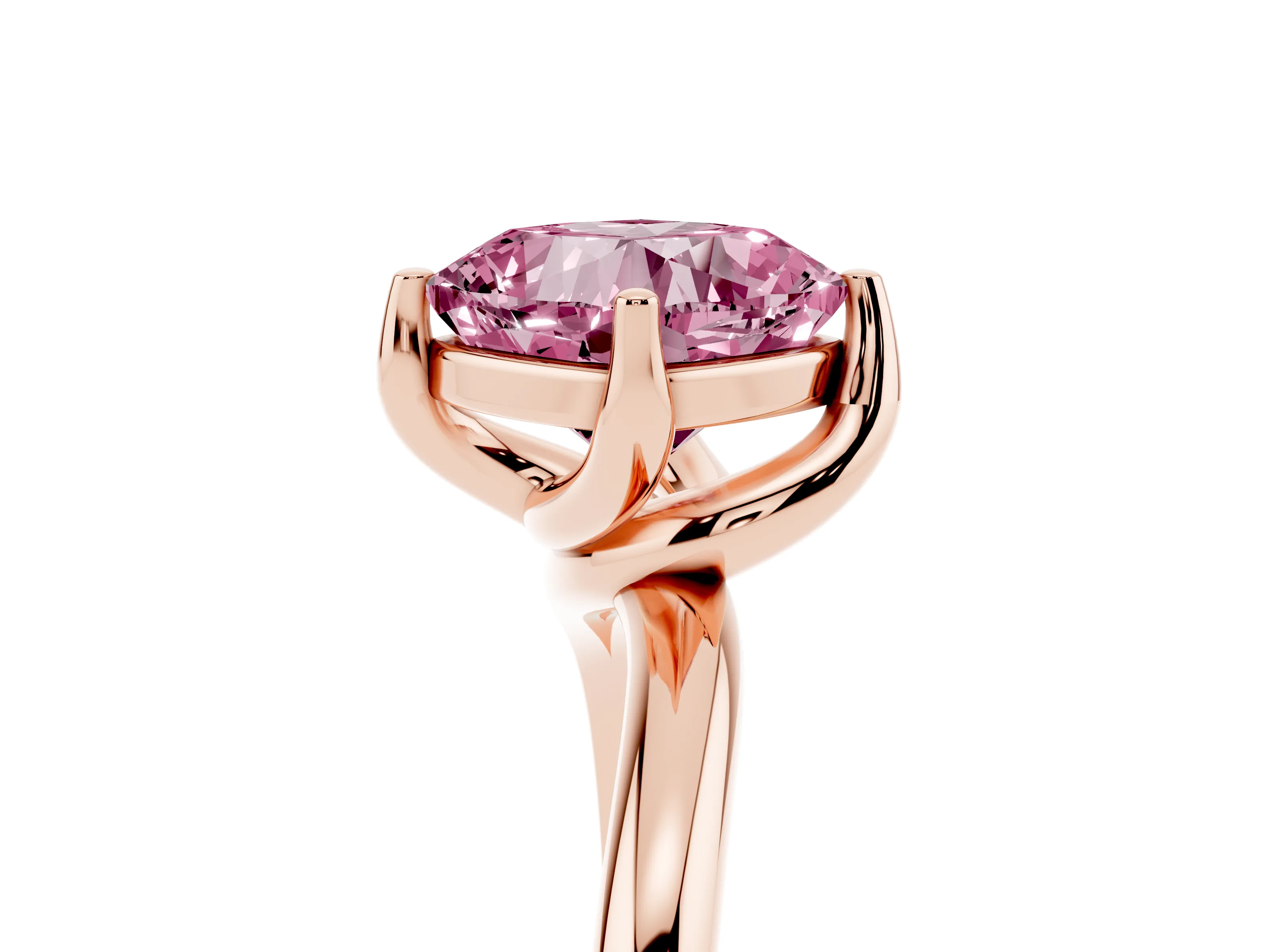 Fancy Pink Cushion Cut Diamond Solitaire Engagement Ring Set in Rose gold with Classic Plain Band