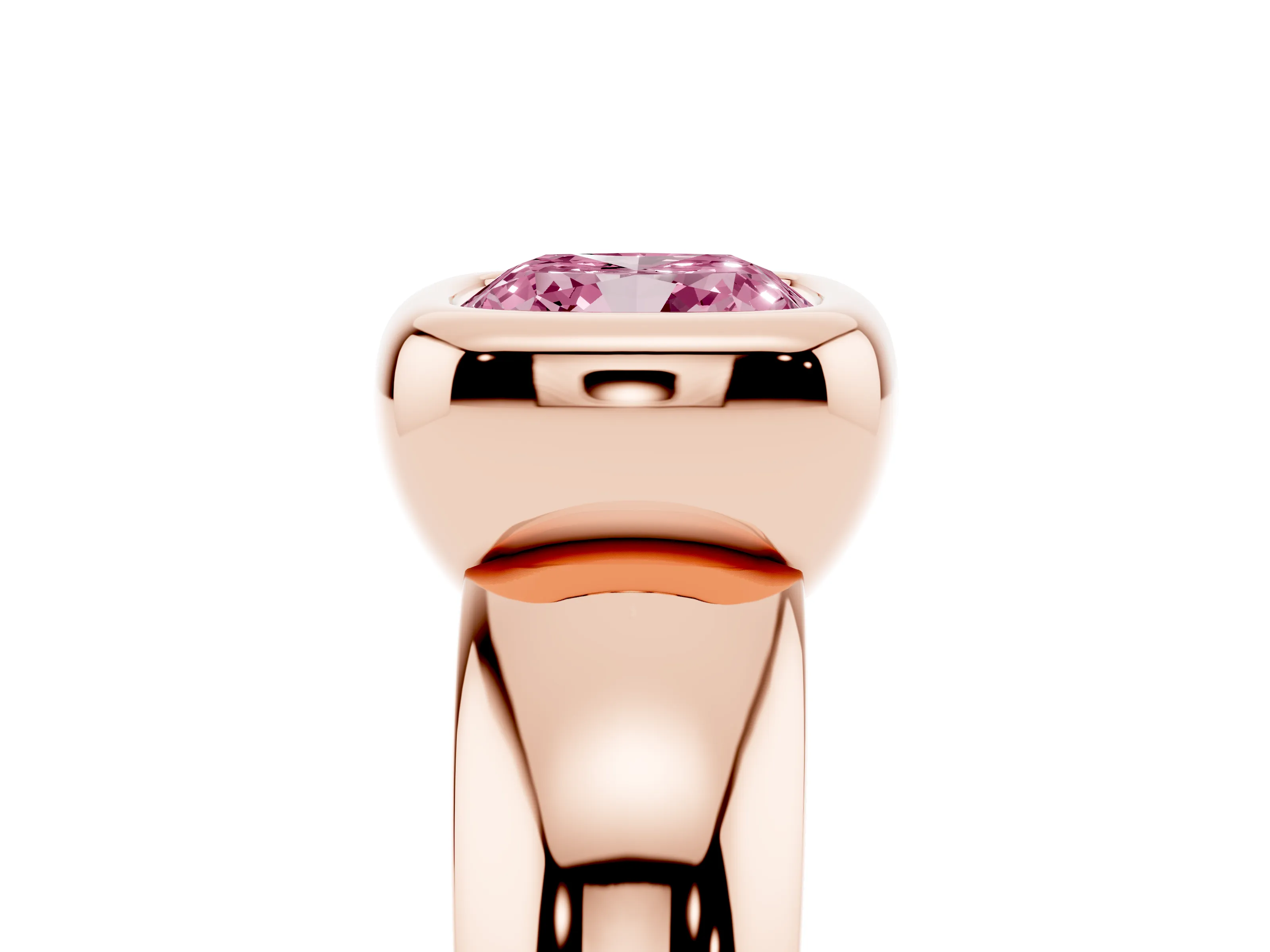 Fancy Pink Bezel Set Cushion Cut Diamond Solitaire Ring Set in Rose gold with Wide Band