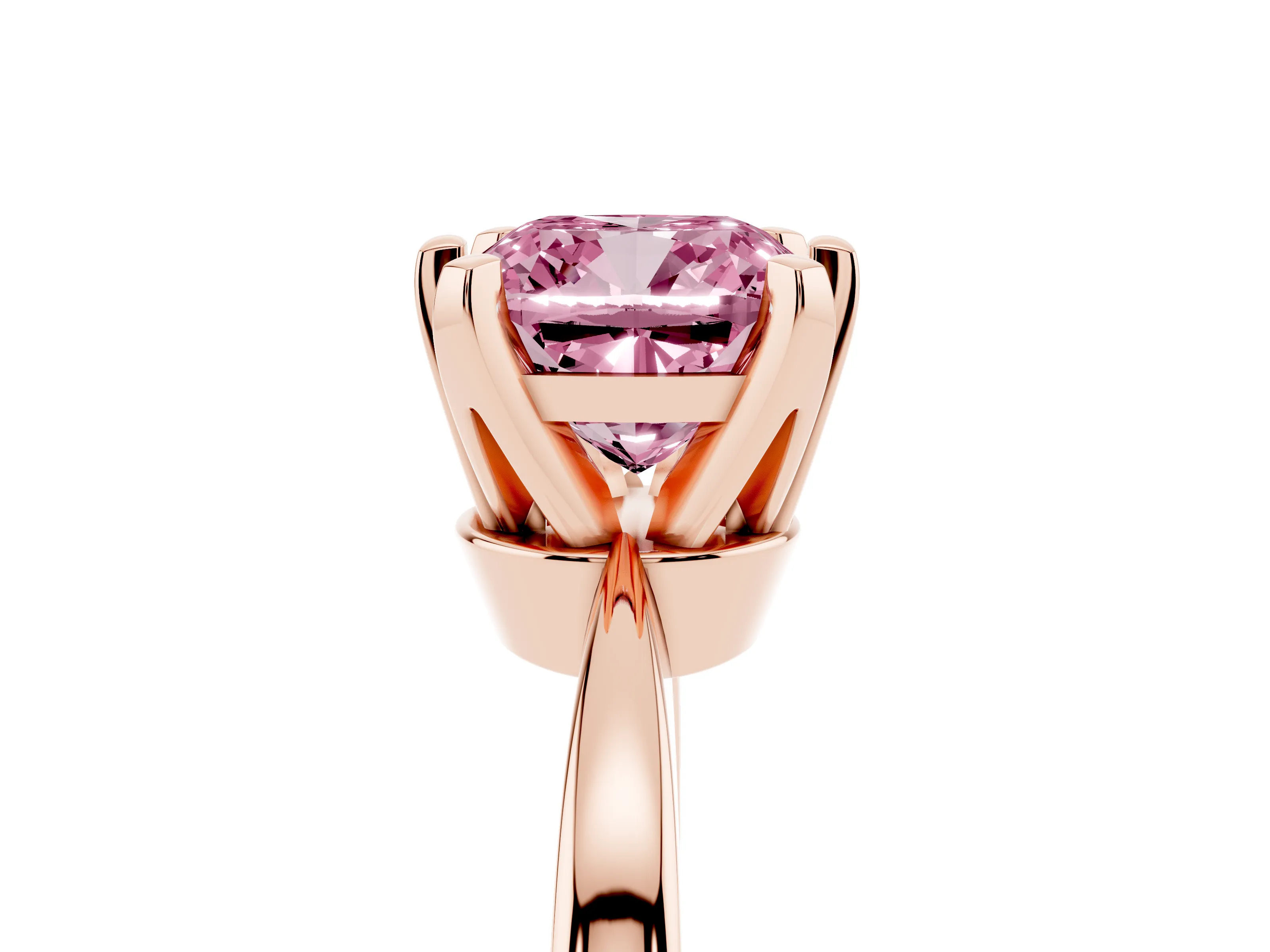 Fancy Pink Cushion Cut Diamond Solitaire Engagement Ring Set in Rose gold with Slim Tapered Solitaire Band