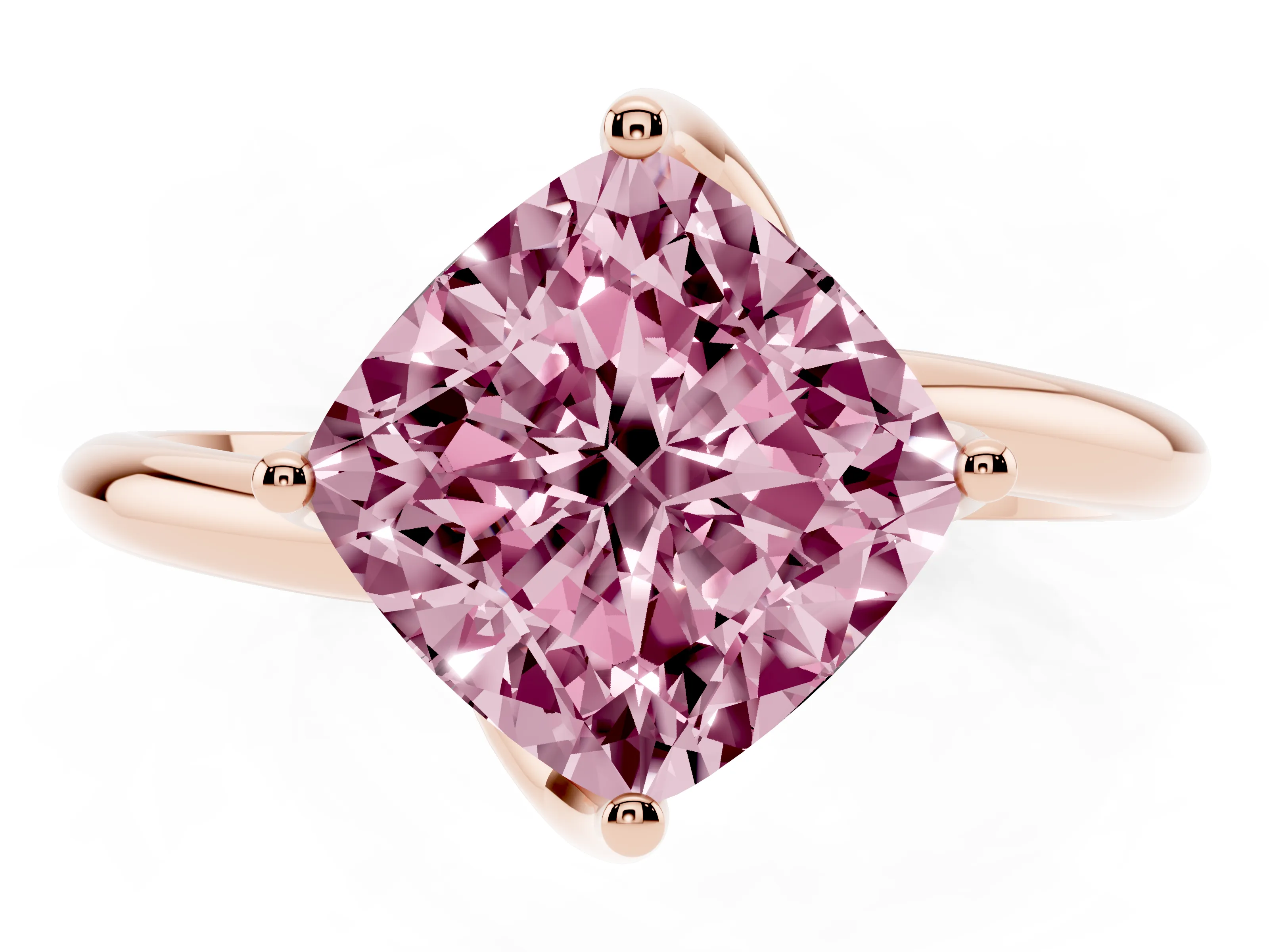 Fancy Pink Cushion Cut Diamond Solitaire Engagement Ring Set in Rose gold with Classic Plain Band