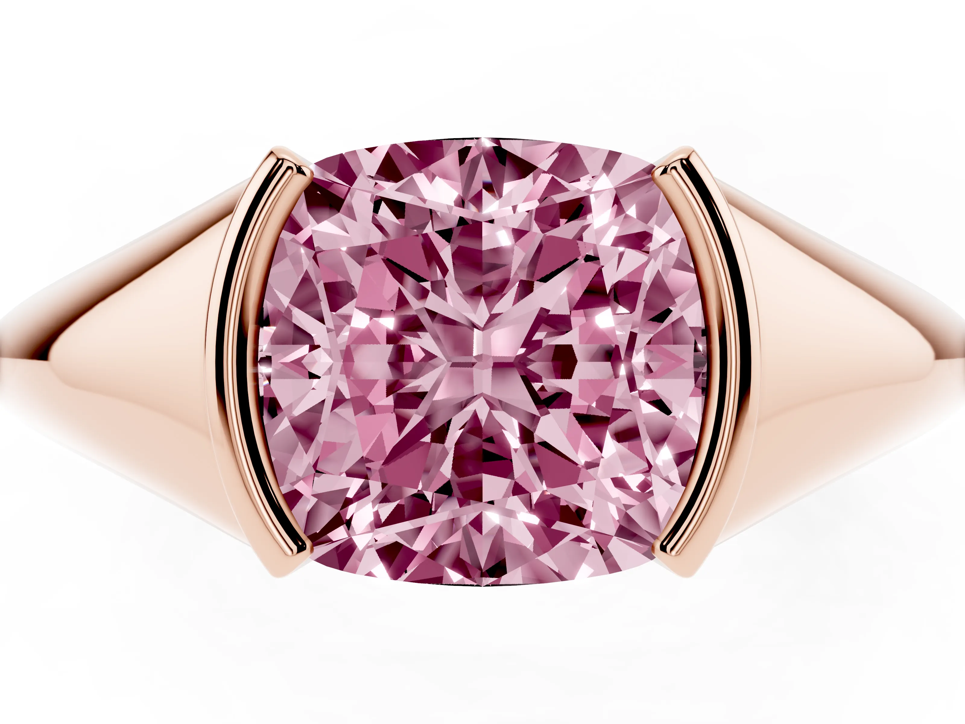 Fancy Pink Cushion Cut Diamond Solitaire Tension Set Ring Set in Rose gold