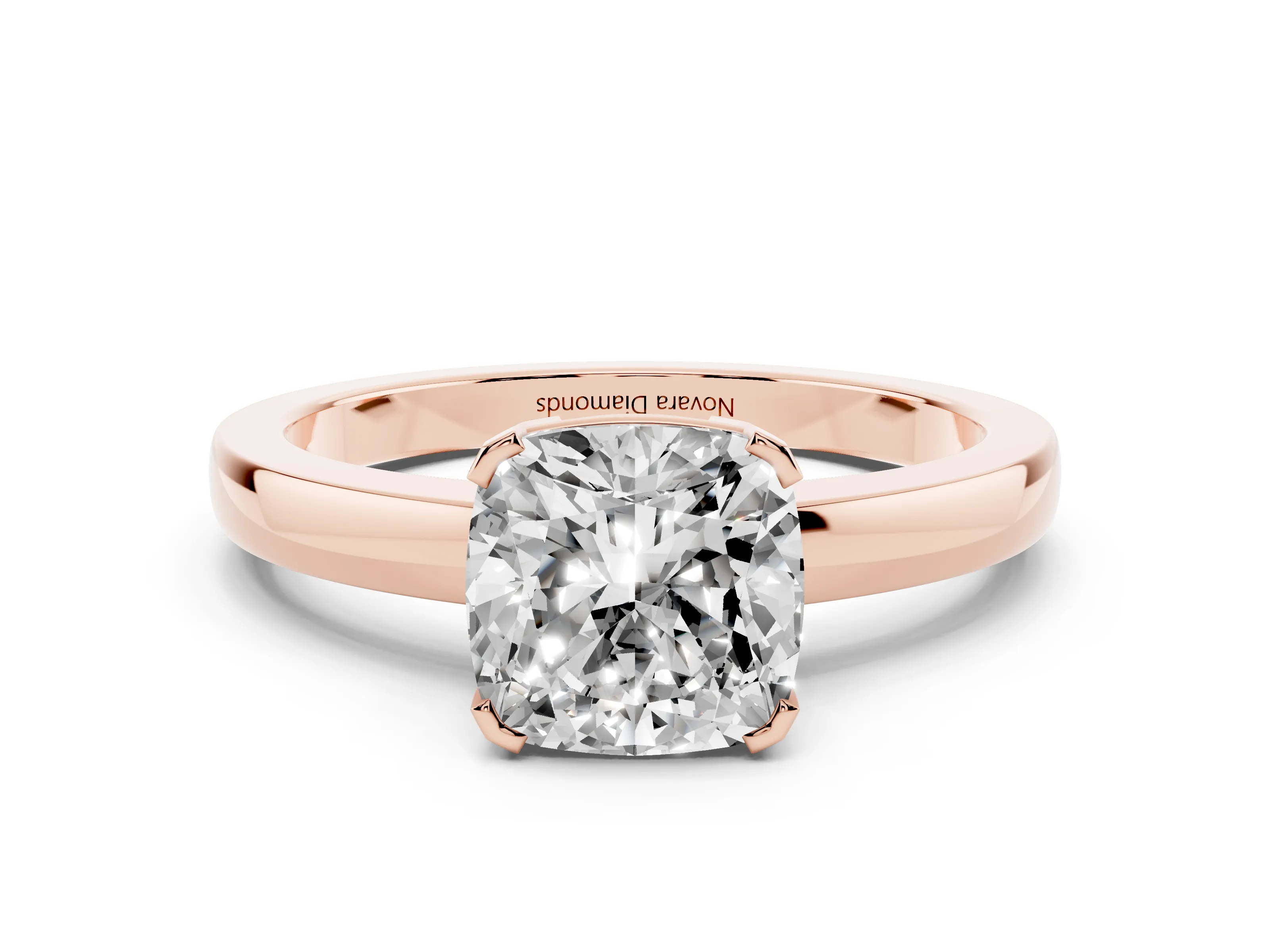 Cushion Cut Diamond Solitaire Ring Set in Rose gold with Prong Head and Smooth Polished Band