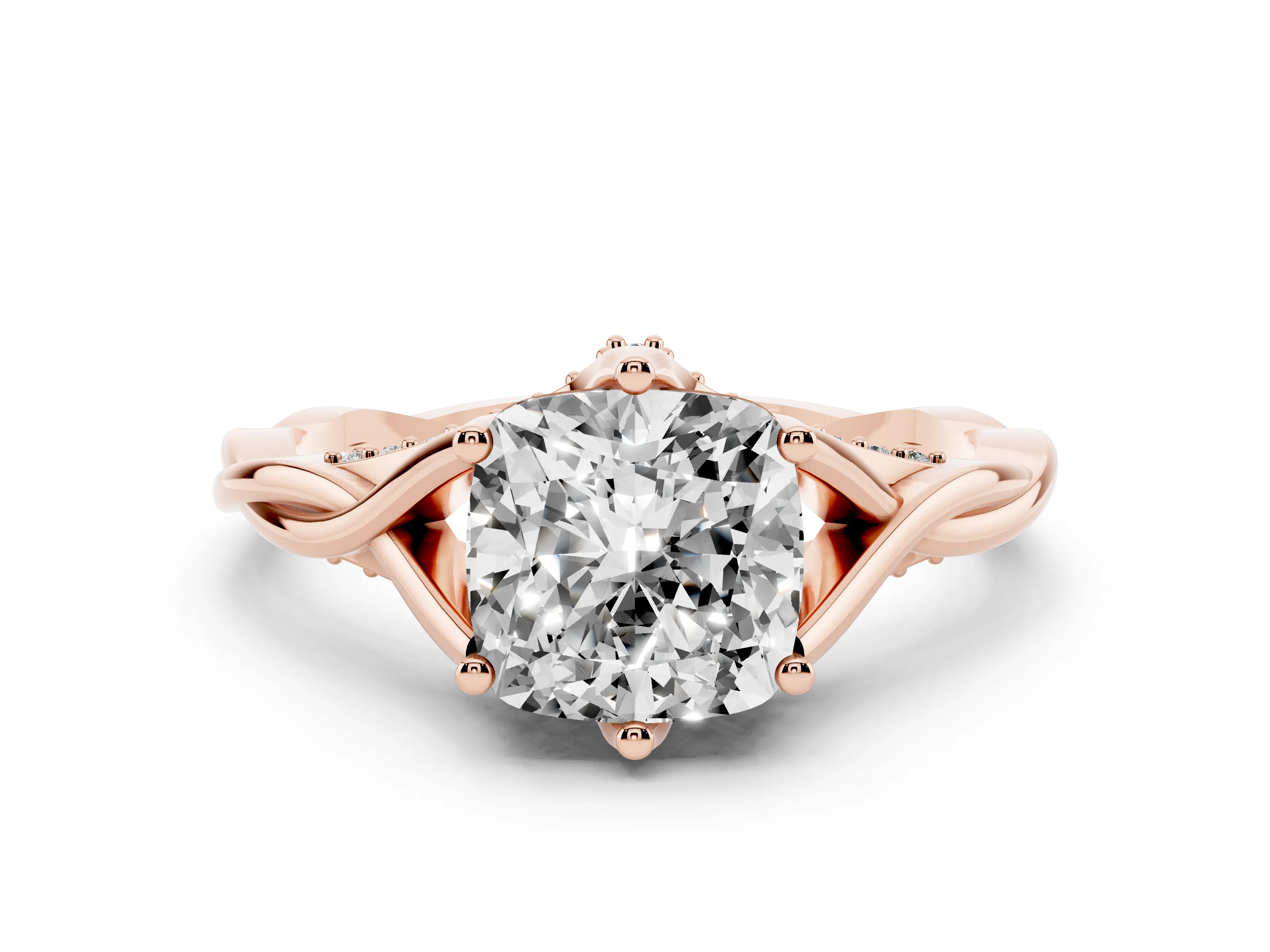 Cushion Cut Diamond Intertwined Twist Band Solitaire Ring Set in Rose gold with Prong Setting