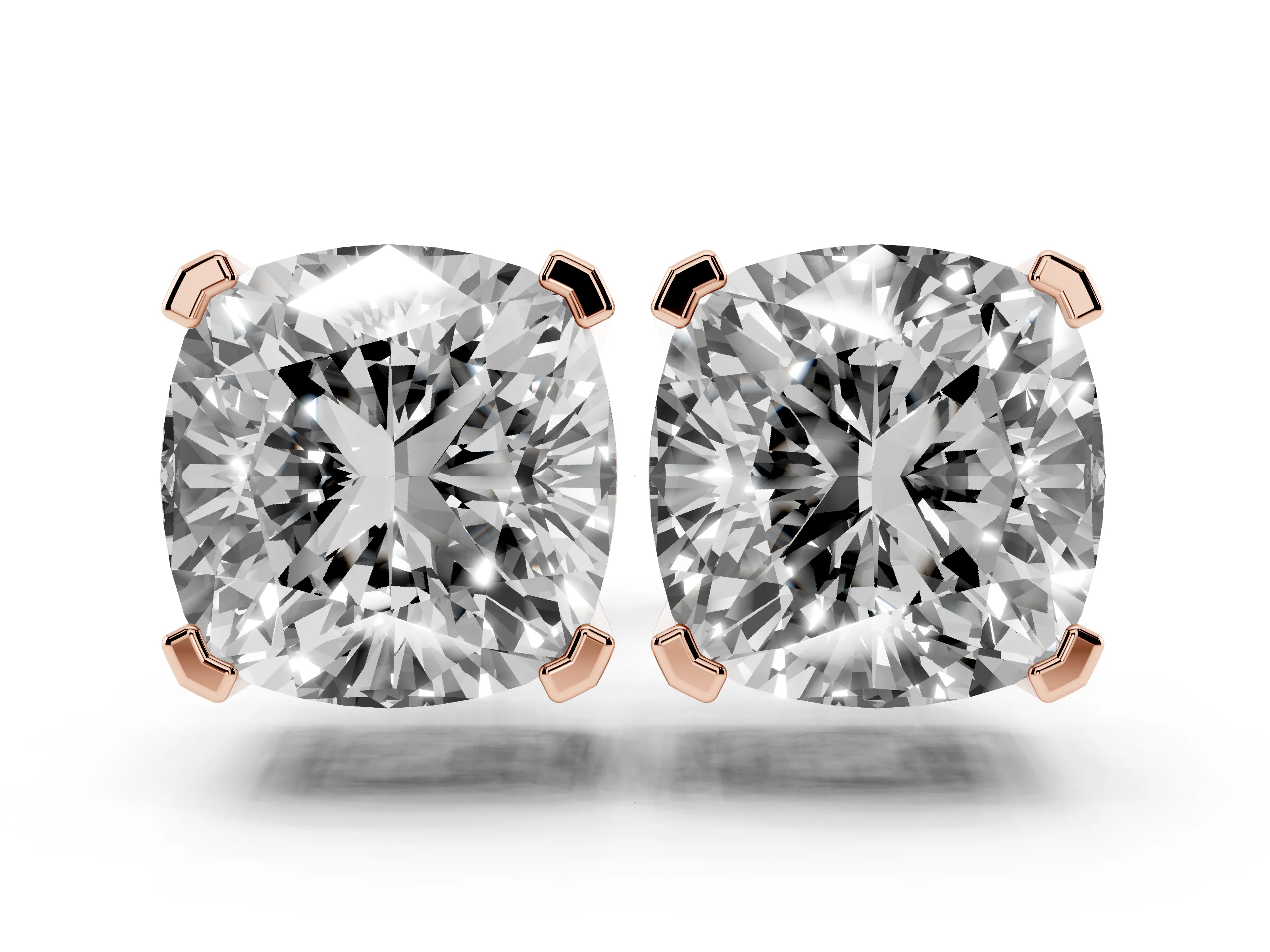 Cushion Cut Diamond Solitaire Stud Earrings Set in Rose gold with Basket Setting