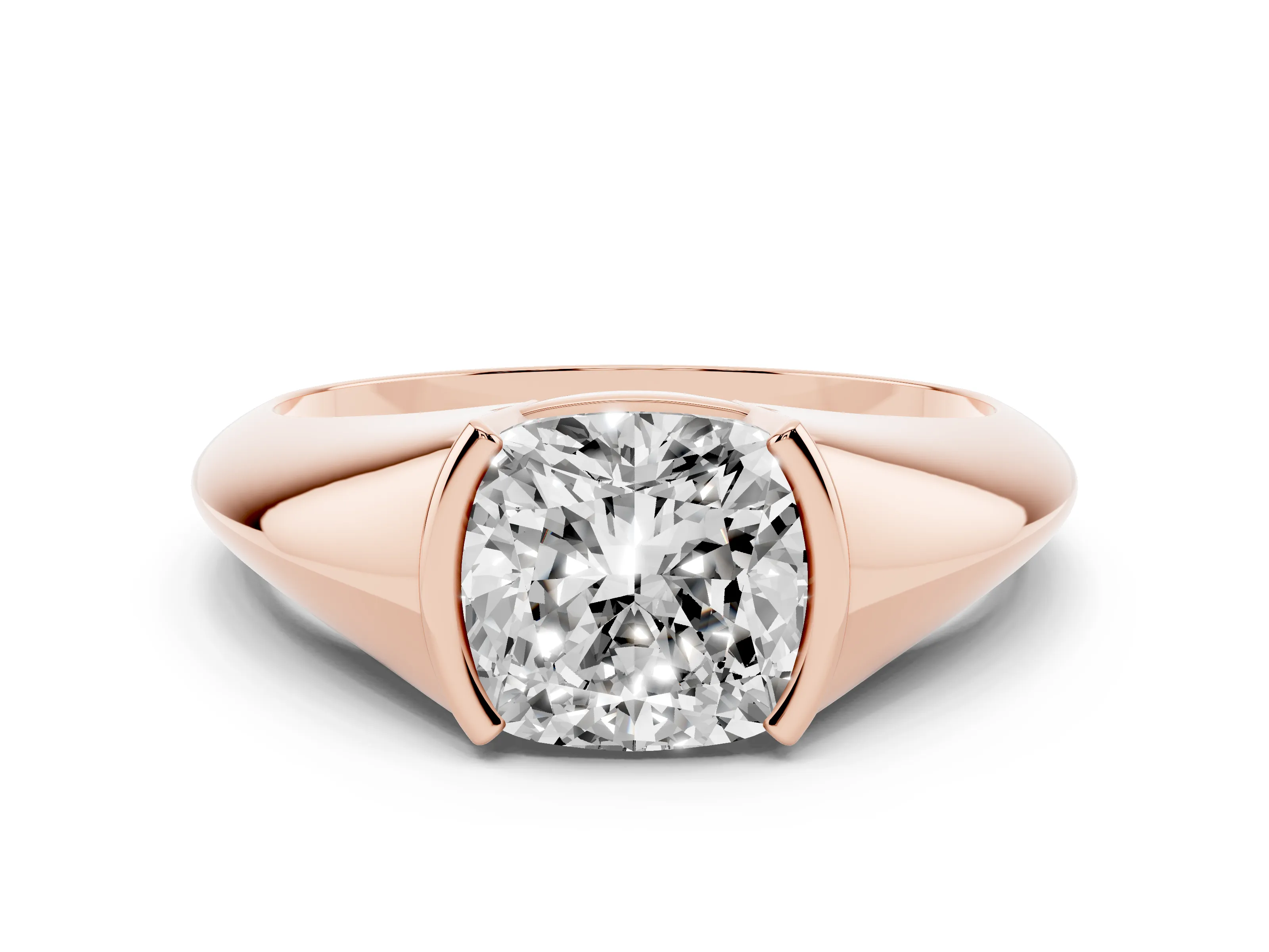 Cushion Cut Diamond Solitaire Tension Set Ring Set in Rose gold