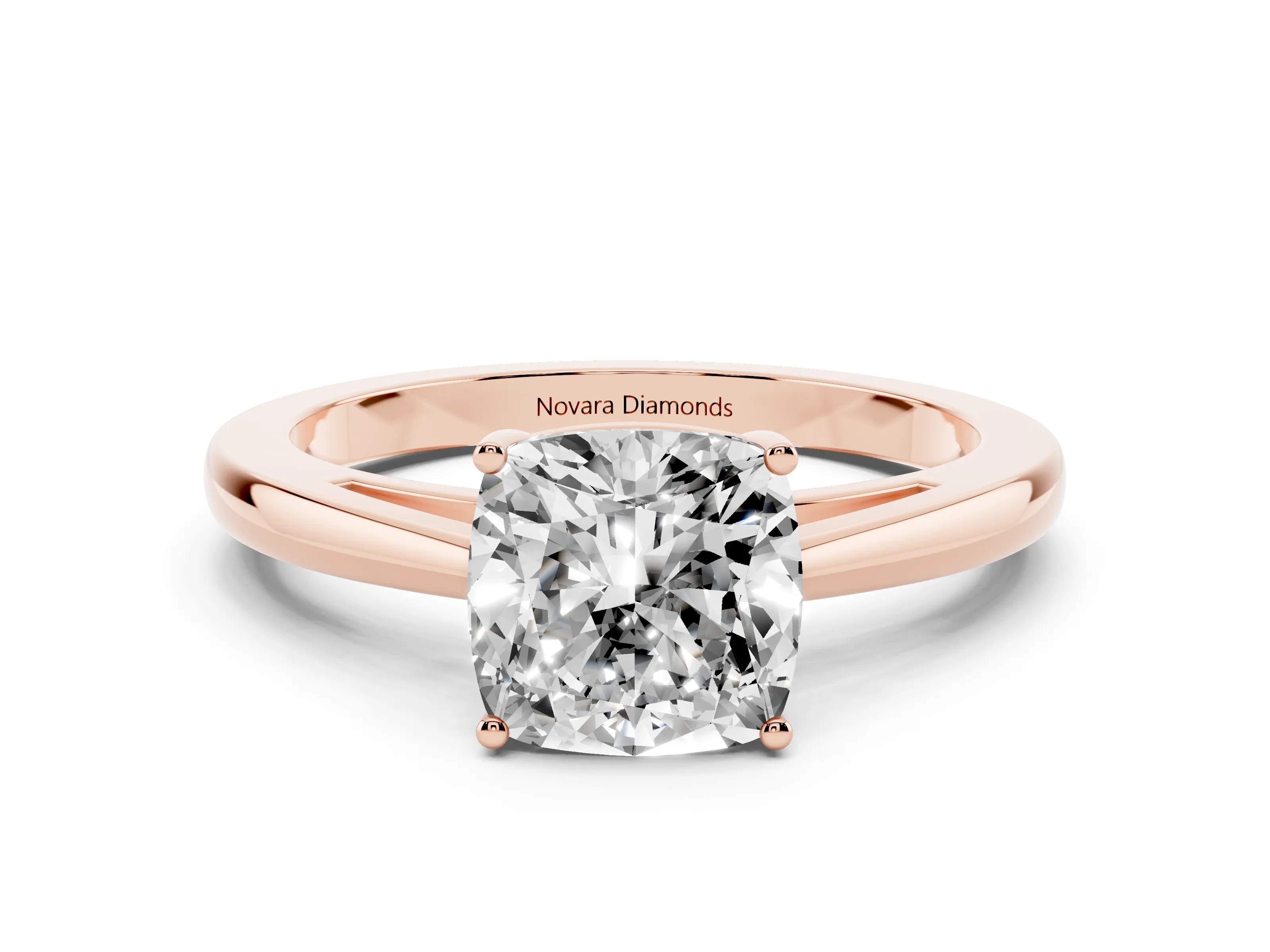 Cushion Cut Diamond Solitaire Ring Set in Rose gold with Split Shank and Prong Setting