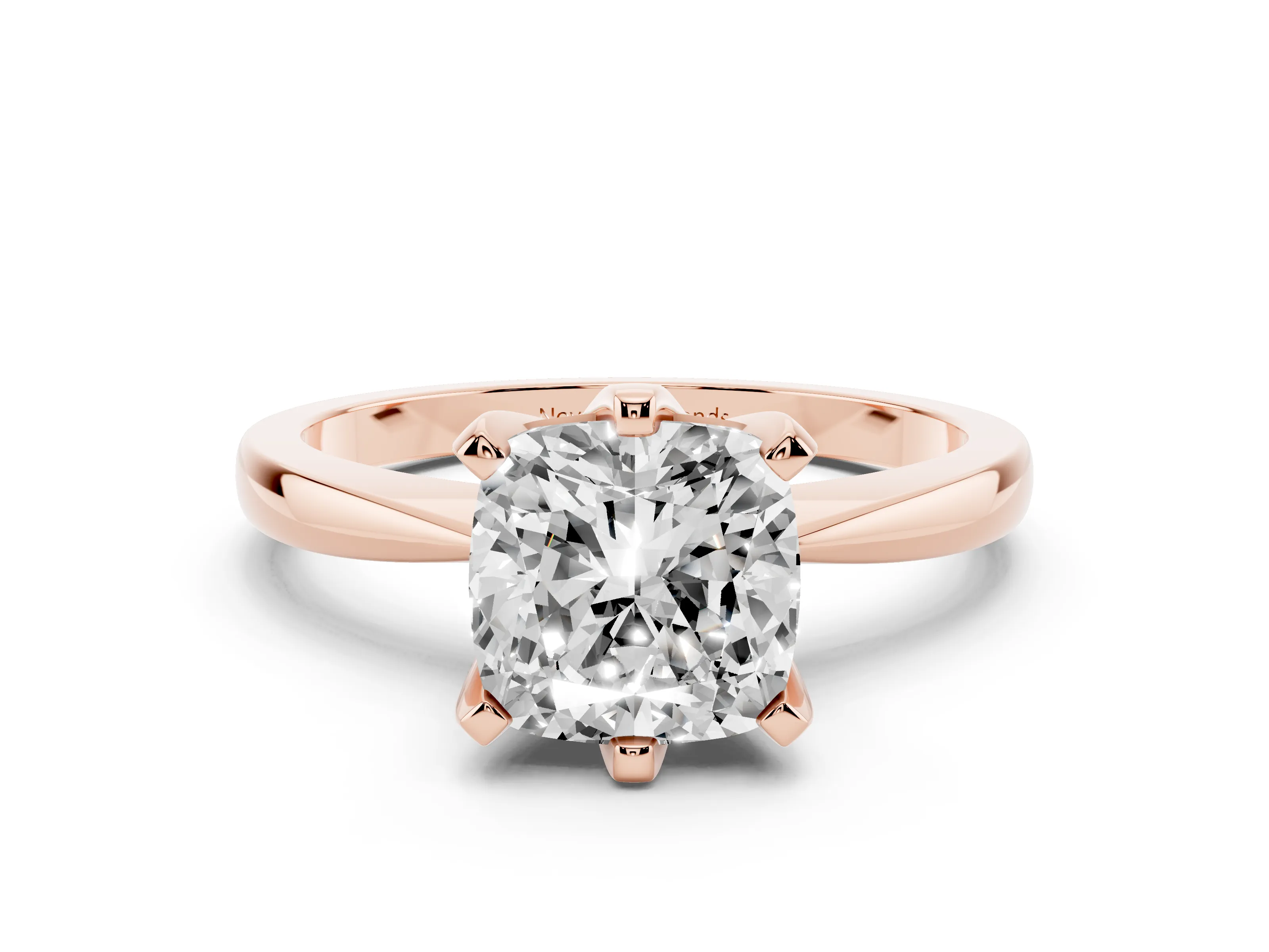 Cushion Cut Diamond Solitaire Engagement Ring Set in Rose gold with Slim Tapered Solitaire Band