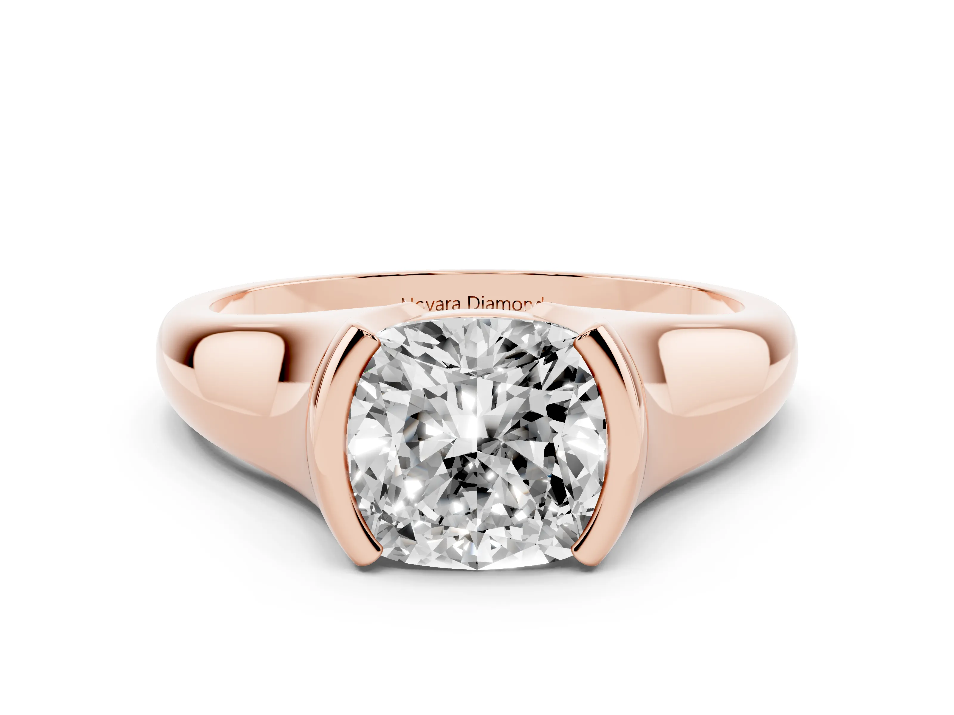 Cushion Cut Diamond Solitaire Tension Set Ring Set in Rose gold with Split Shank Band