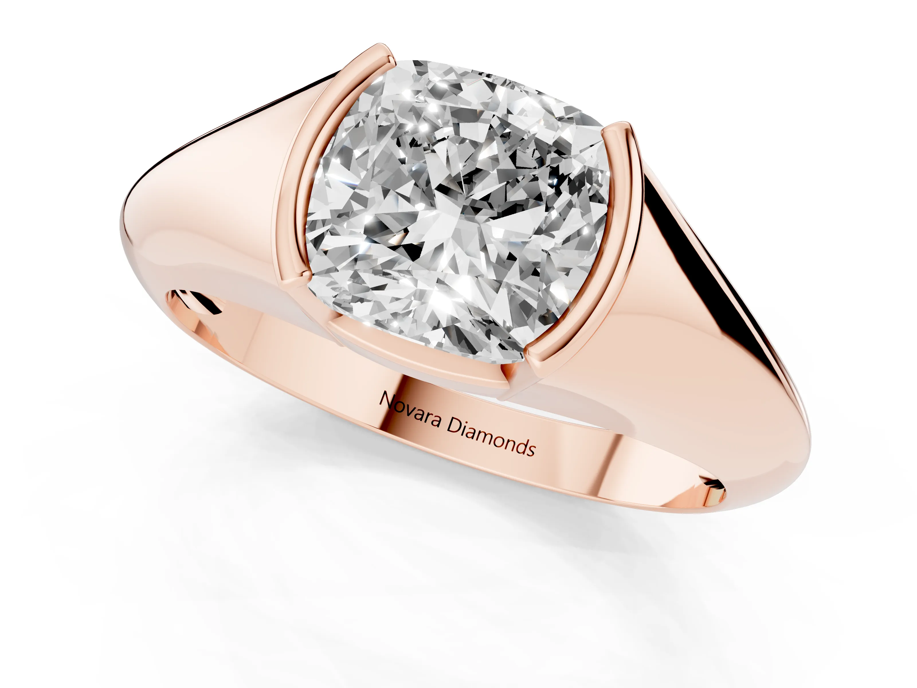 Cushion Cut Diamond Solitaire Tension Set Ring Set in Rose gold