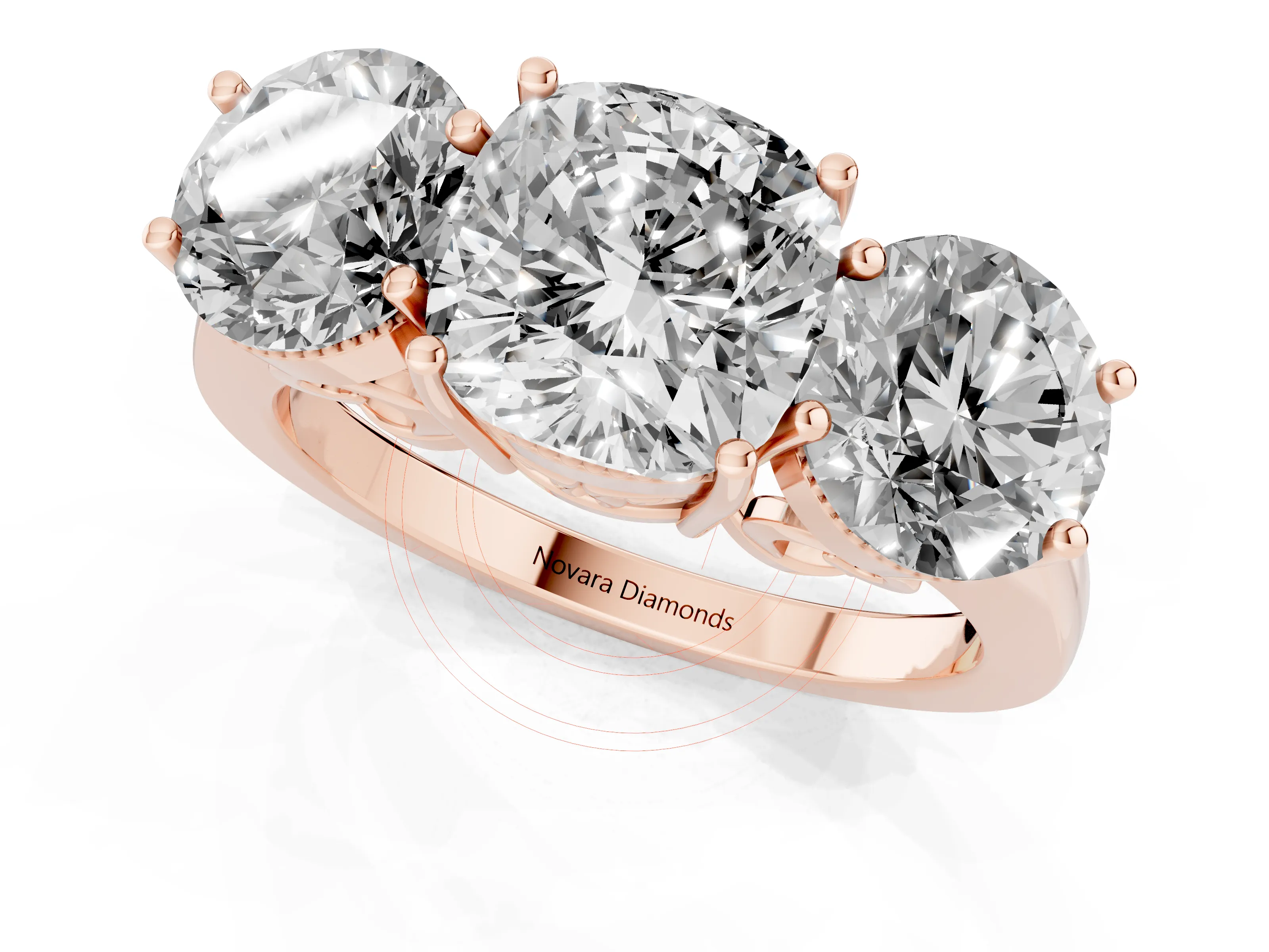 Cushion Cut Diamond Three-Stone Engagement Ring Set in Rose gold with Polished Band