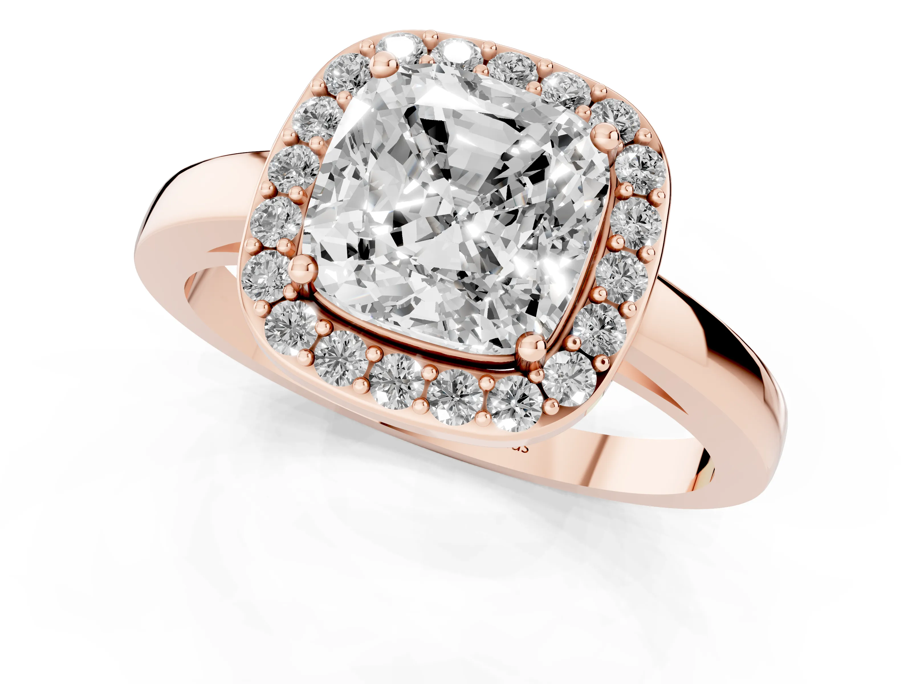 Cushion Cut Diamond Halo Ring Set in Rose gold with Solitaire Band and Prong Setting