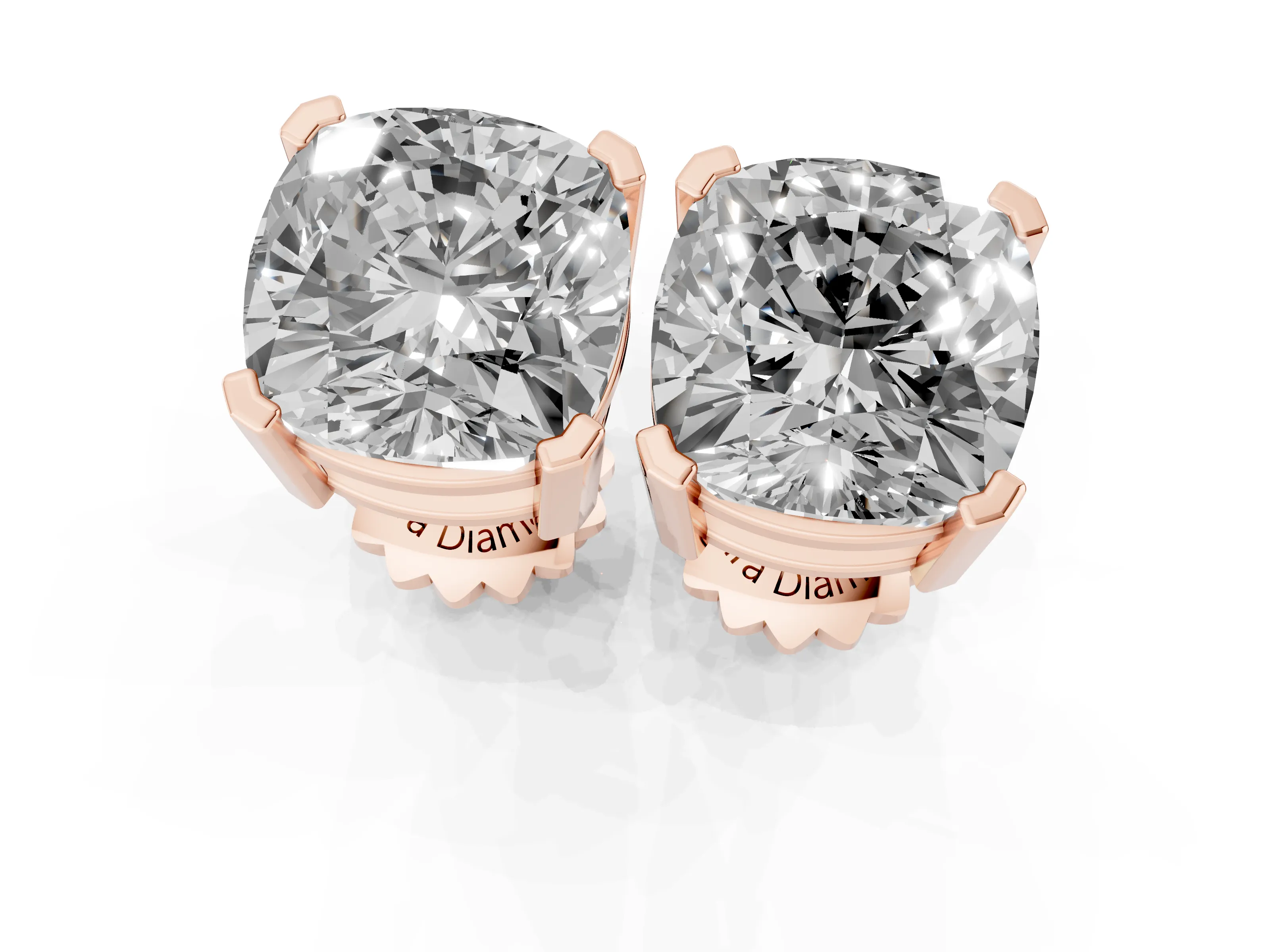 Cushion Cut Diamond Solitaire Stud Earrings Set in Rose gold with Basket Setting