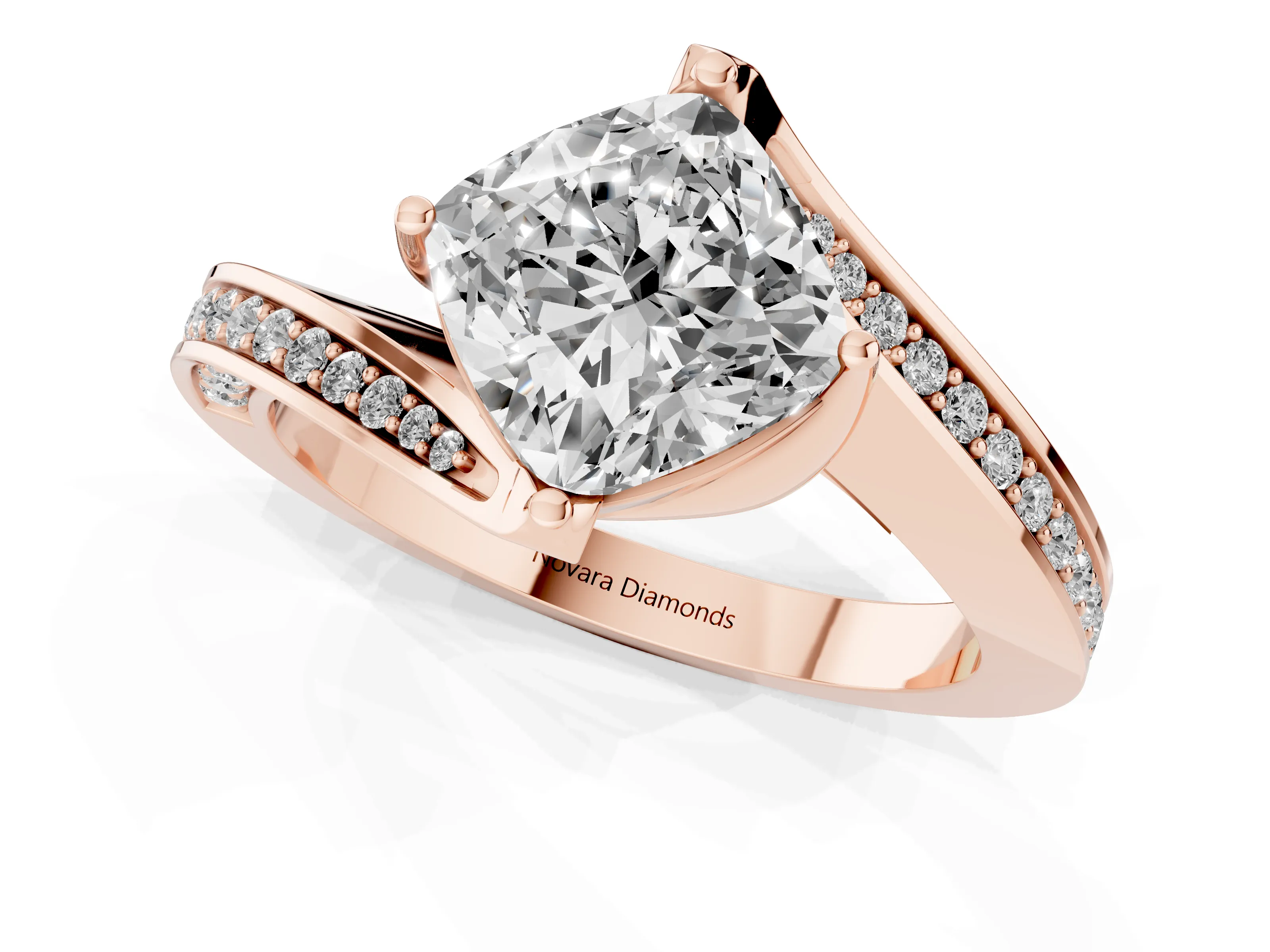 Cushion Cut Diamond Solitaire Ring Set in Rose gold with Intertwined Pavé Twist Band