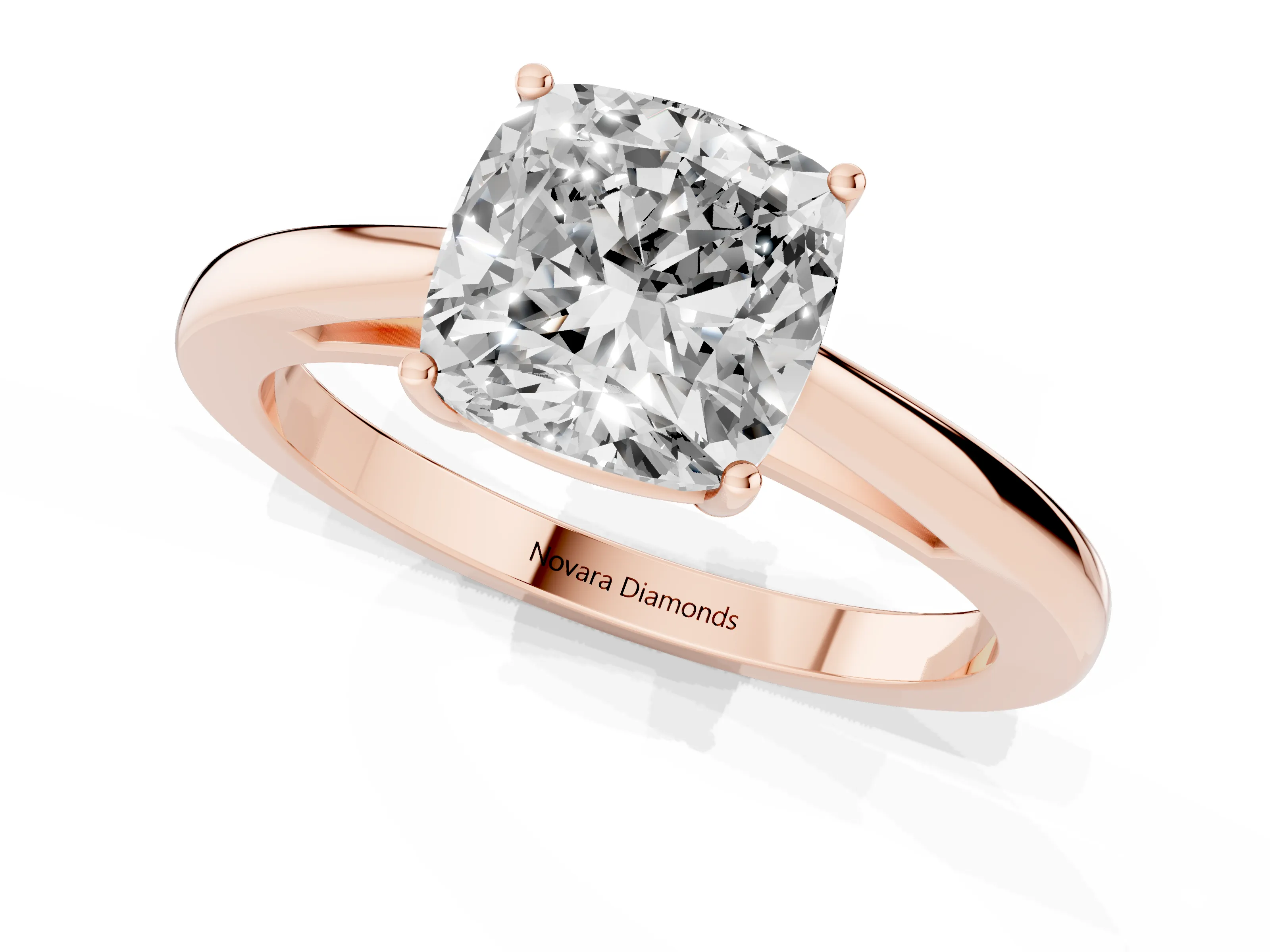 Cushion Cut Diamond Solitaire Ring Set in Rose gold with Split Shank and Prong Setting
